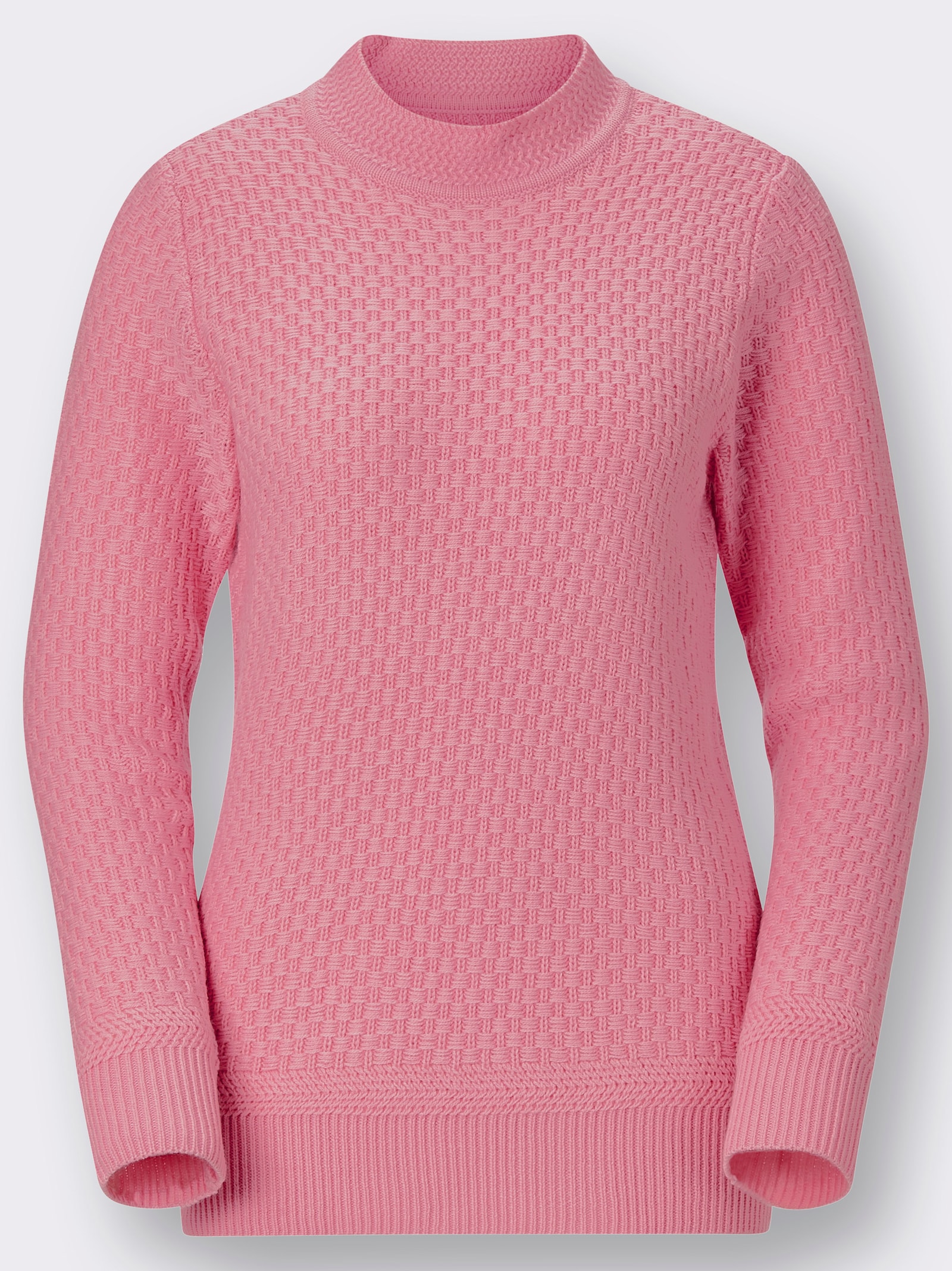 Stehkragenpullover mit Struktur-Muster - pink