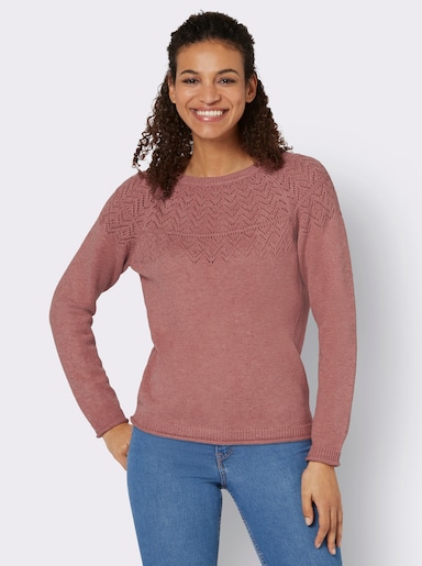 Ajourpullover mit Raglan-Ärmeln - rosenholz-meliert