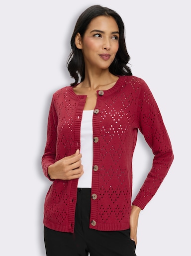 Ajourstrickjacke mit Muster in Herz-Optik - kirsche