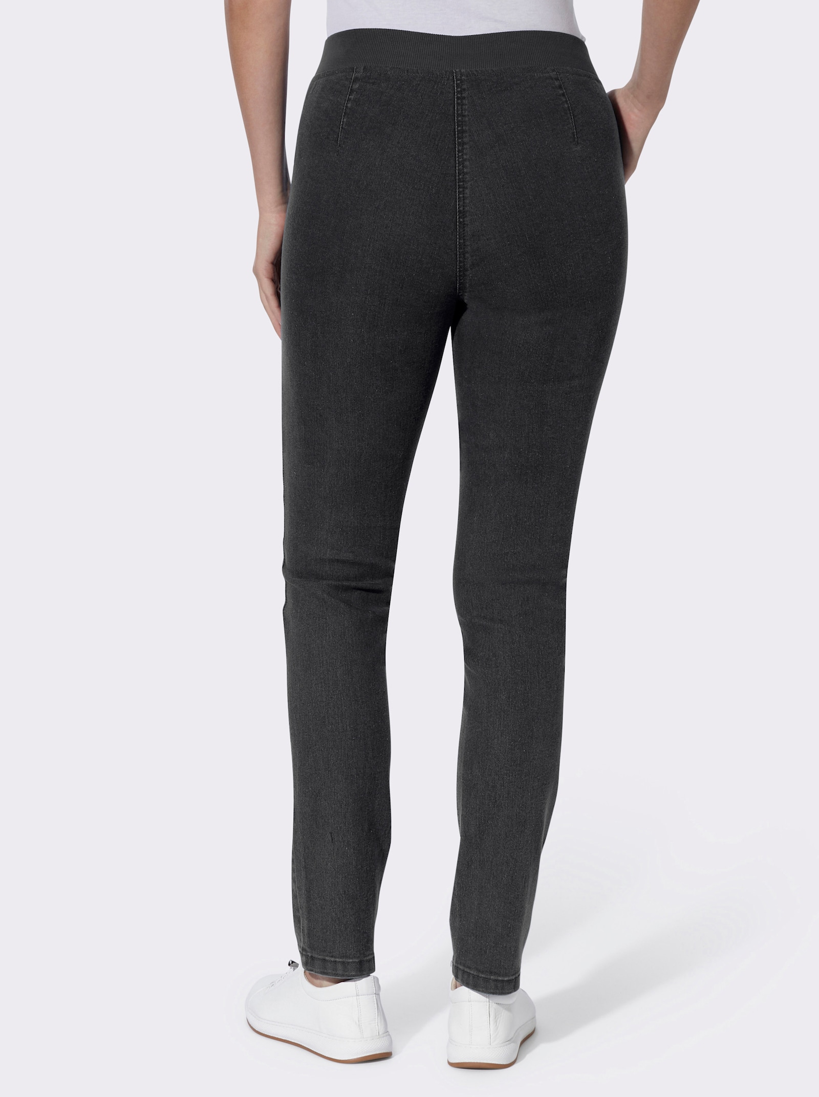 Comfortjeans met ogen en sierband - black denim