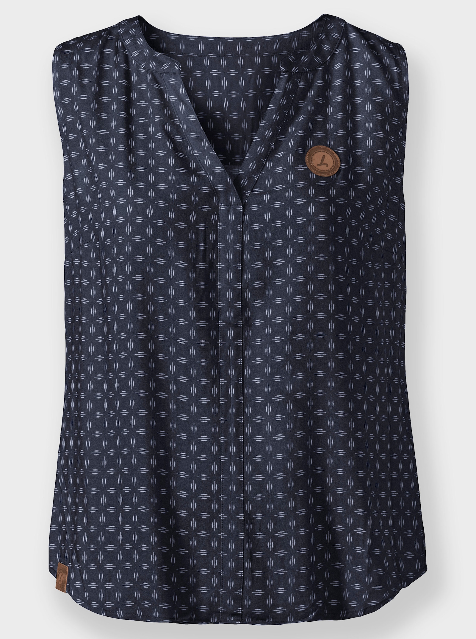 Blusentop mit Blende im Vorderteil - marine-weiß-bedruckt