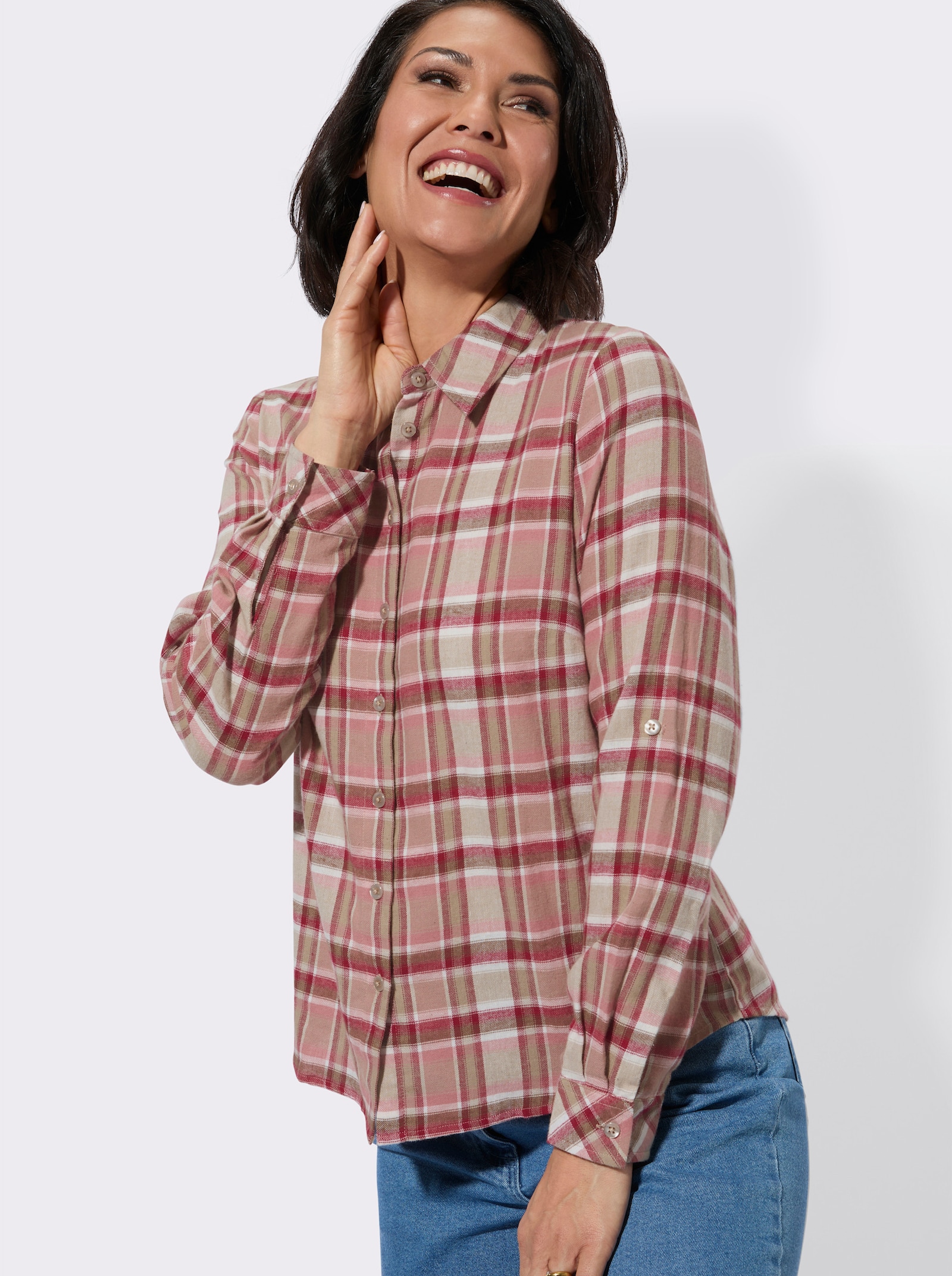 Flanellbluse im gewebten Karomuster - sesam-rosenholz-kariert