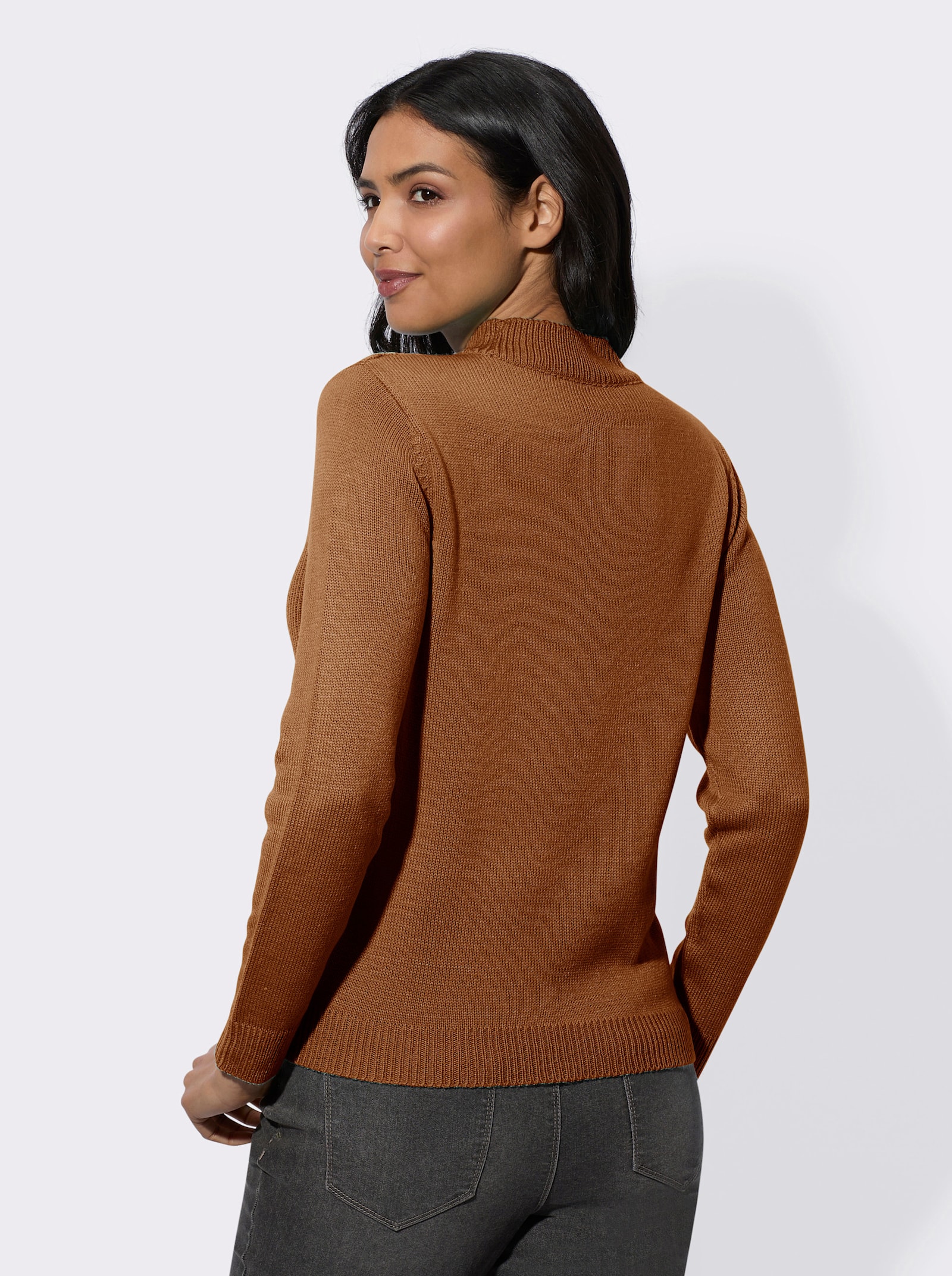 Pullover met opstaande kraag en lange mouwen - cognac