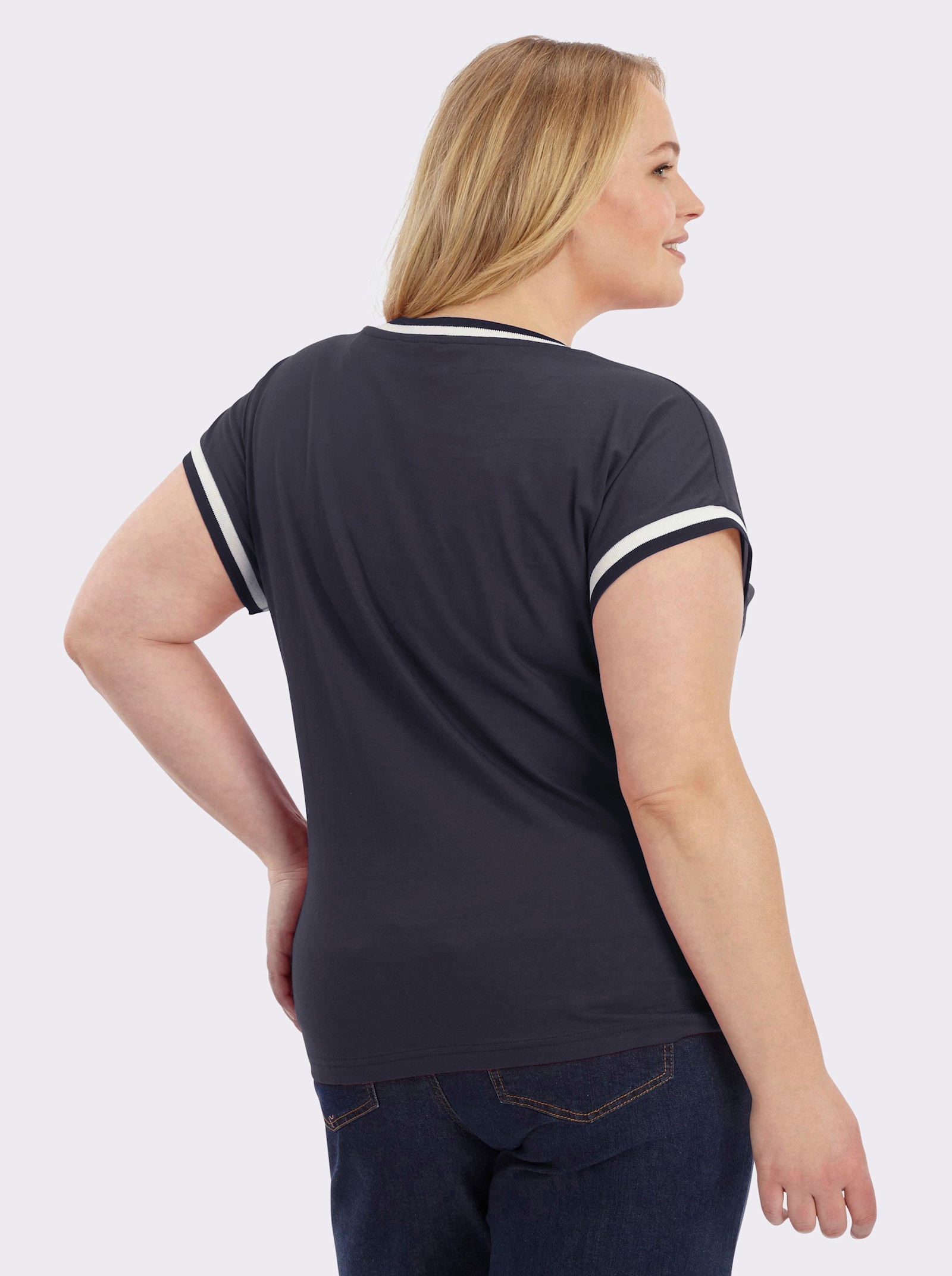 Kurzarmshirt mit Zierband - marine