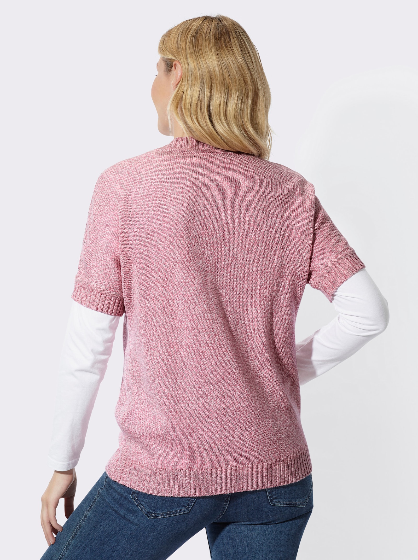 Strickjacke mit Fledermaus-Ärmeln - altrosa-ecru-meliert