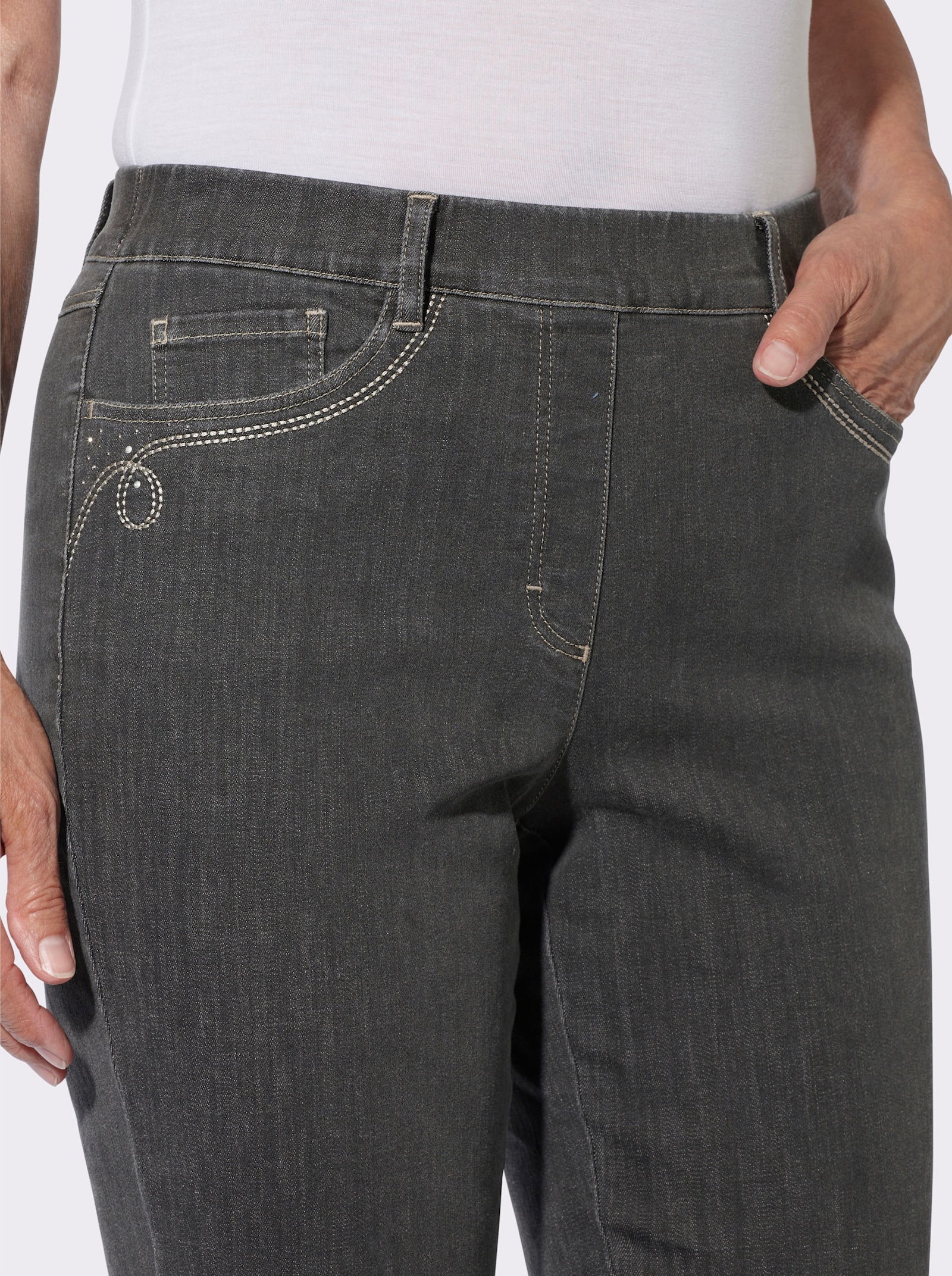 Jeans mit Rundum-Dehnbund - grey-denim