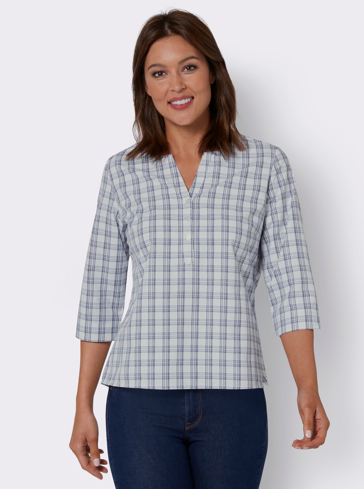 Comfortabele blouse - ecru geruit