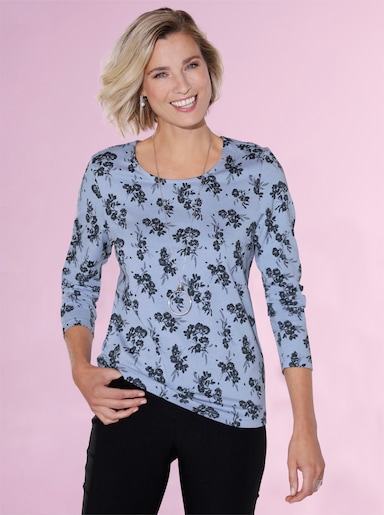 Rundhals-Shirt - bleu-marine-bedruckt