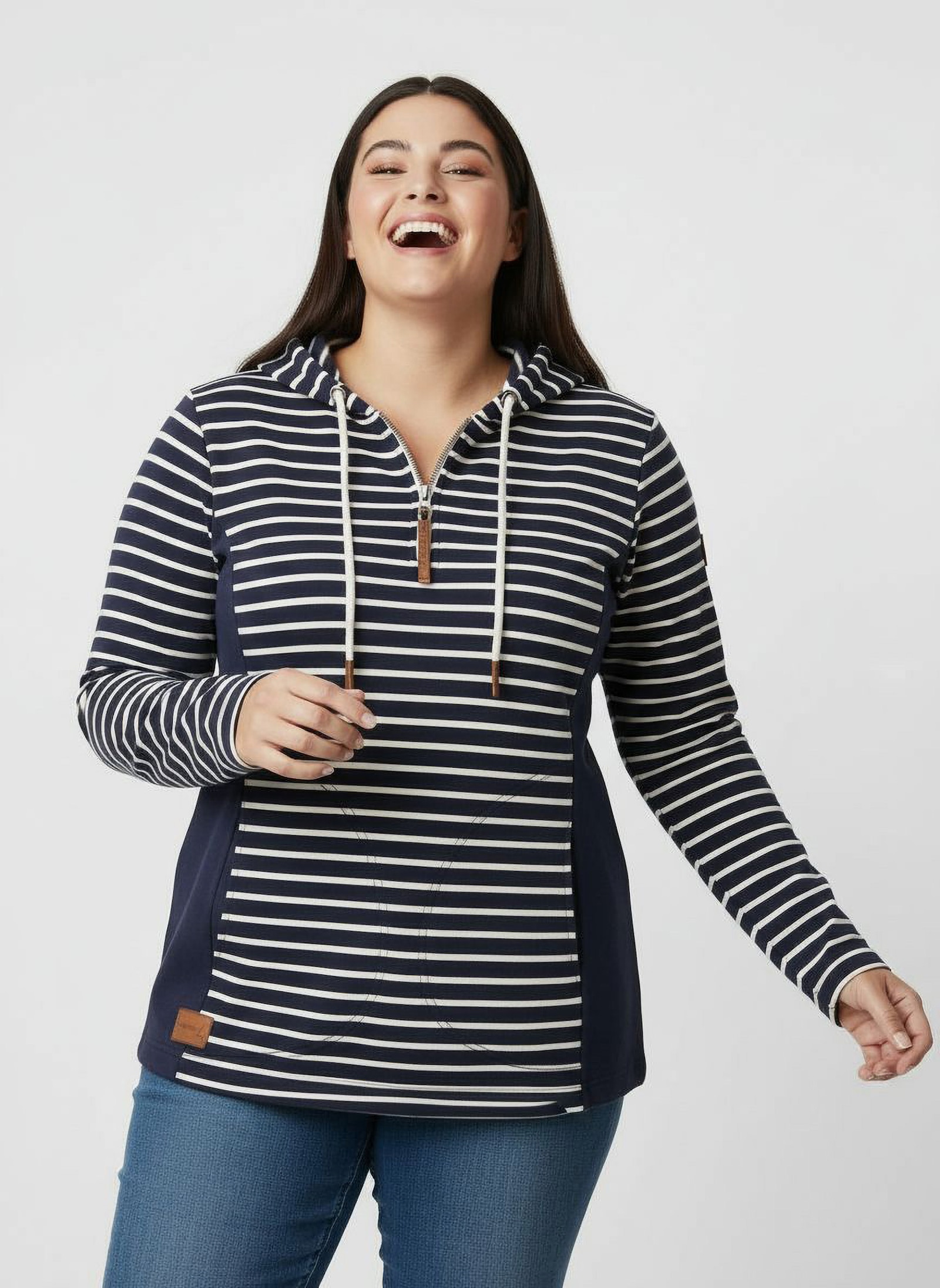 Kapuzensweatshirt mit 2 Nahttaschen - marine-ecru-geringelt