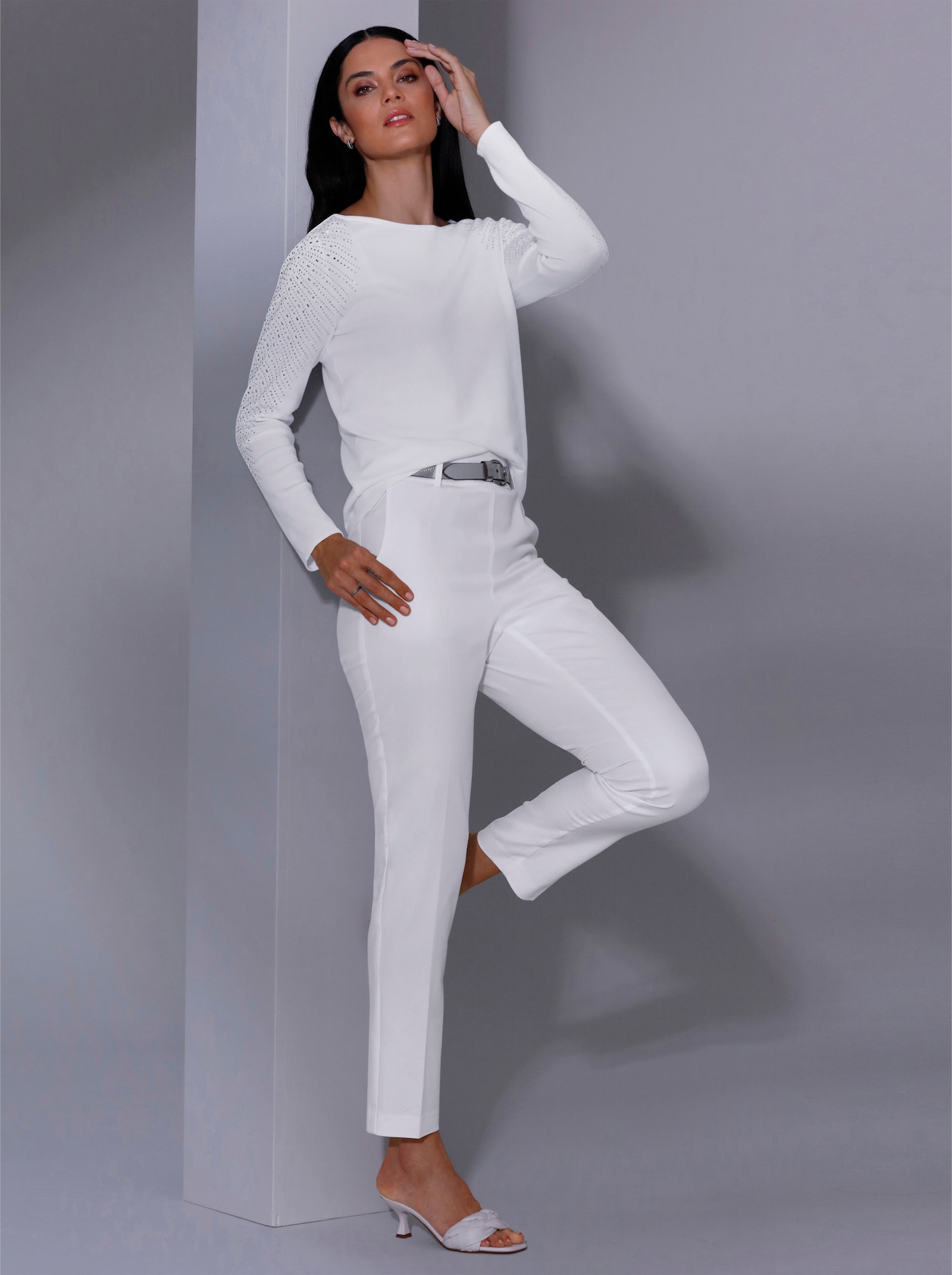 CREATION L PREMIUM Bügelfaltenhose mit seitlichem Reißverschluss - weiß