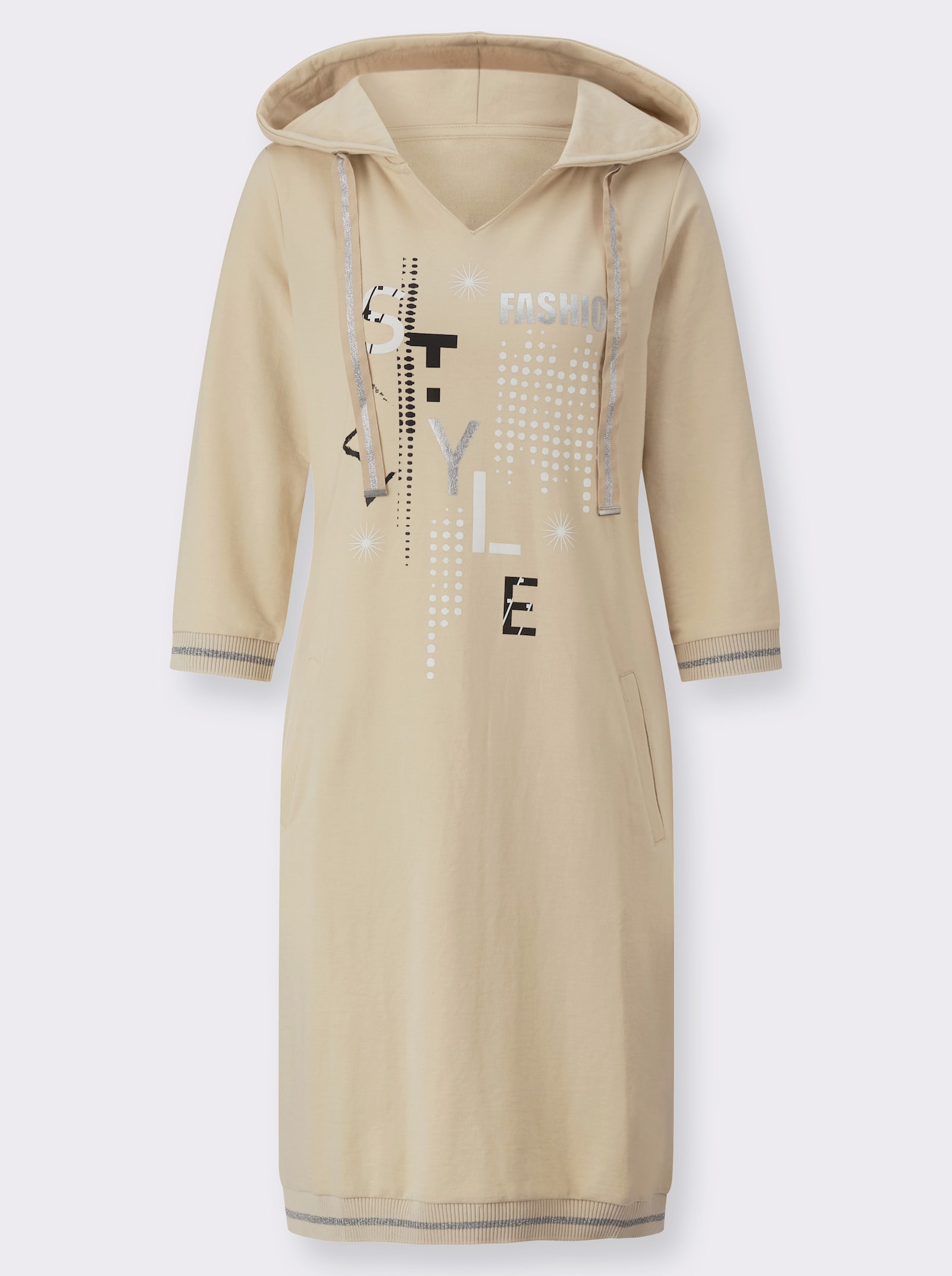 Jerseykleid mit glänzendem Druck - sand