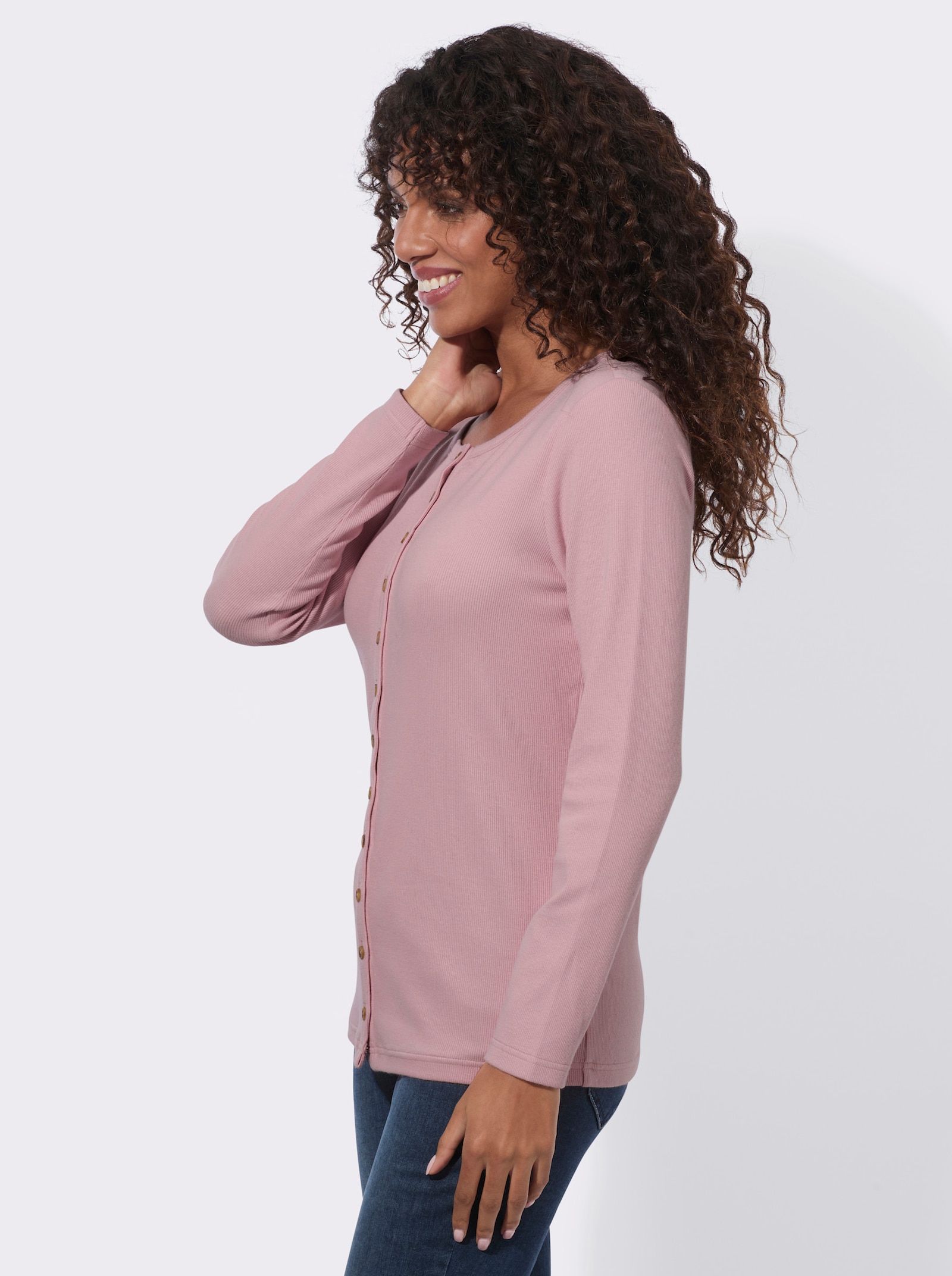  Rippshirt mit dekorativer Knopfleiste - hortensie