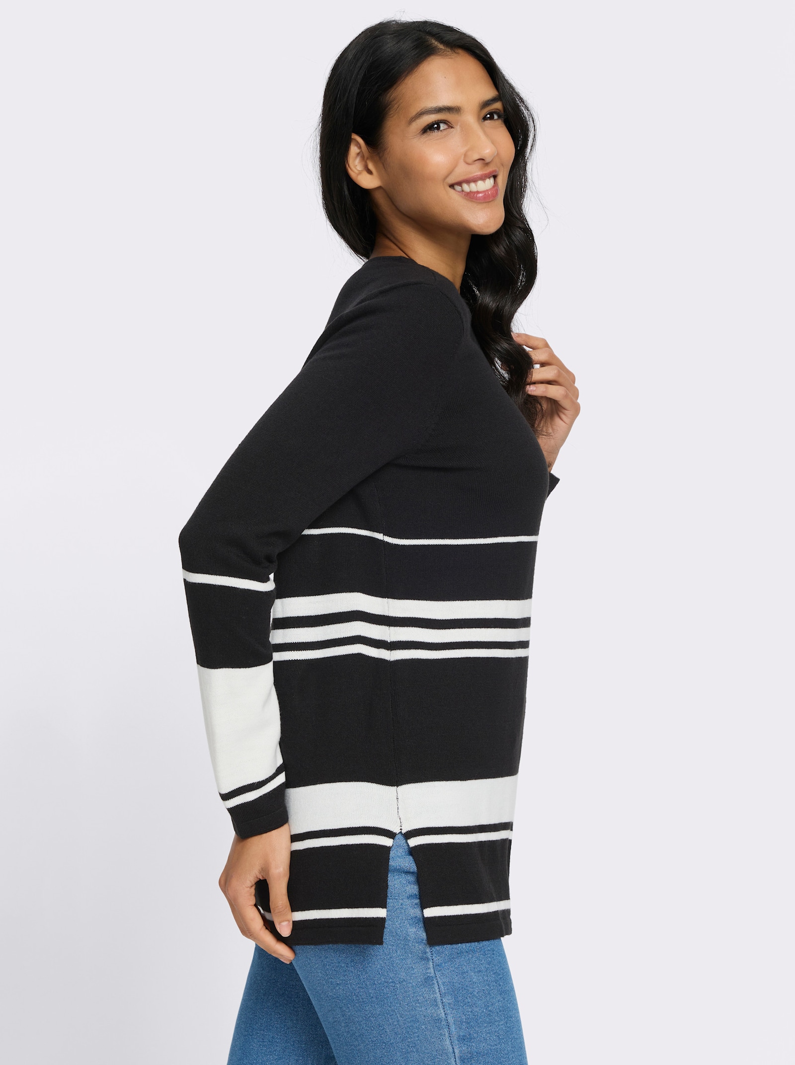 Longpullover mit Grafik-Muster - schwarz-weiß-gemustert