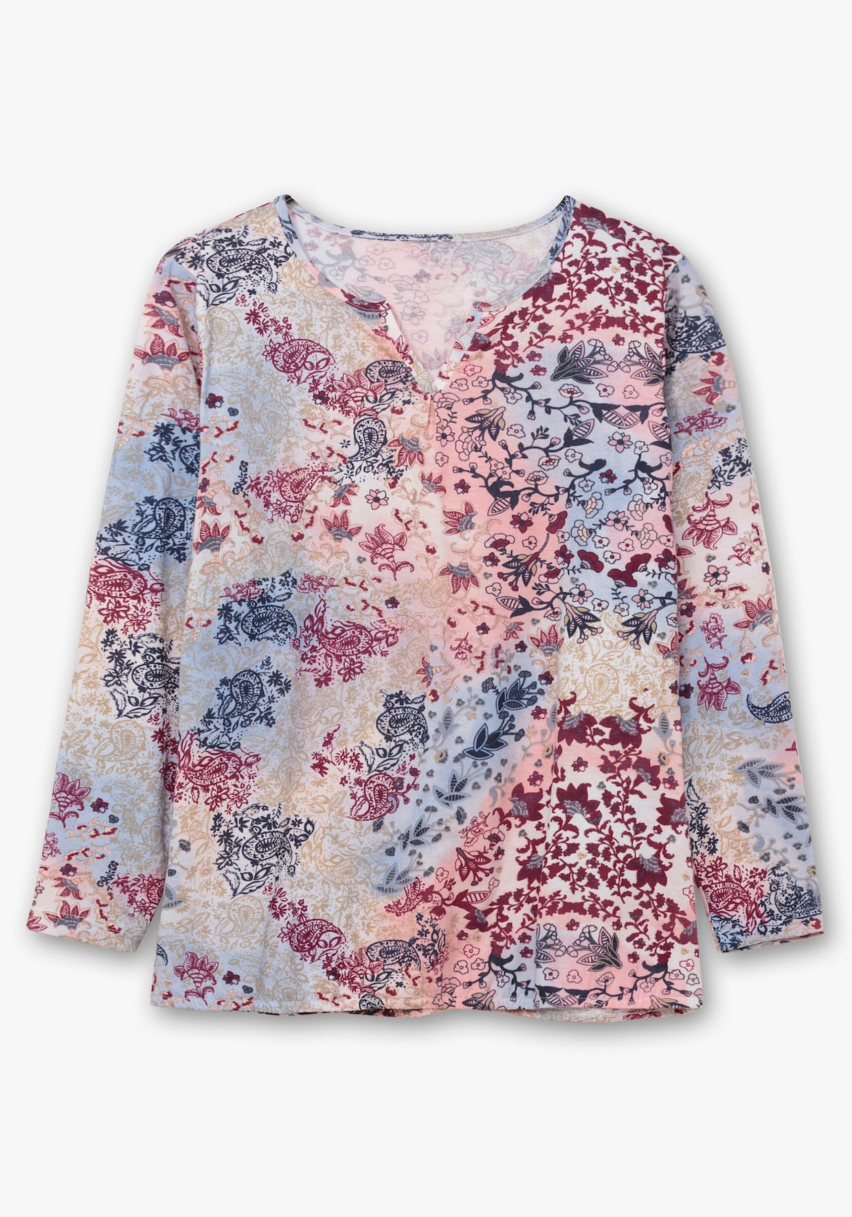 Print-Shirt - rauchblau-rosenquarz-bedruckt