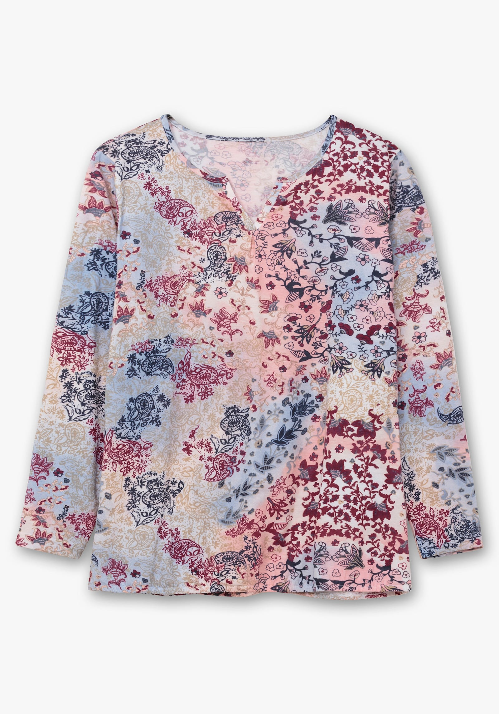 Print-Shirt mit elastischem Bund - rauchblau-rosenquarz-bedruckt