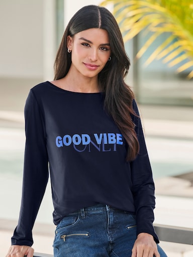 heine Langarmshirt mit Foliendruck - marine-eisblau