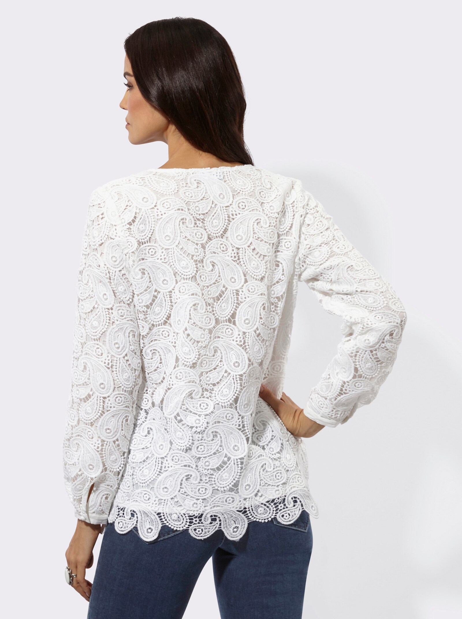 Spitzenbluse , blickdicht durch Baumwollfutter - ecru
