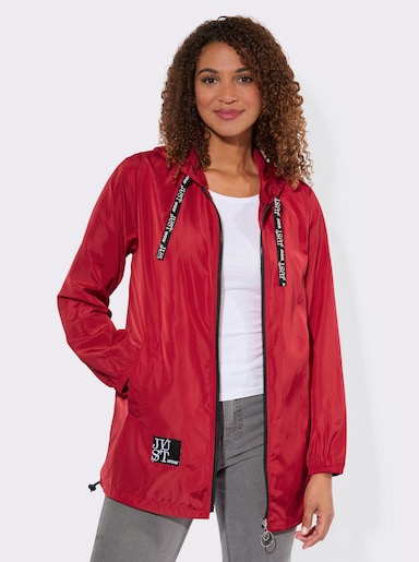 Kapuzenjacke mit Schriftzug im Comic-Stil - rot