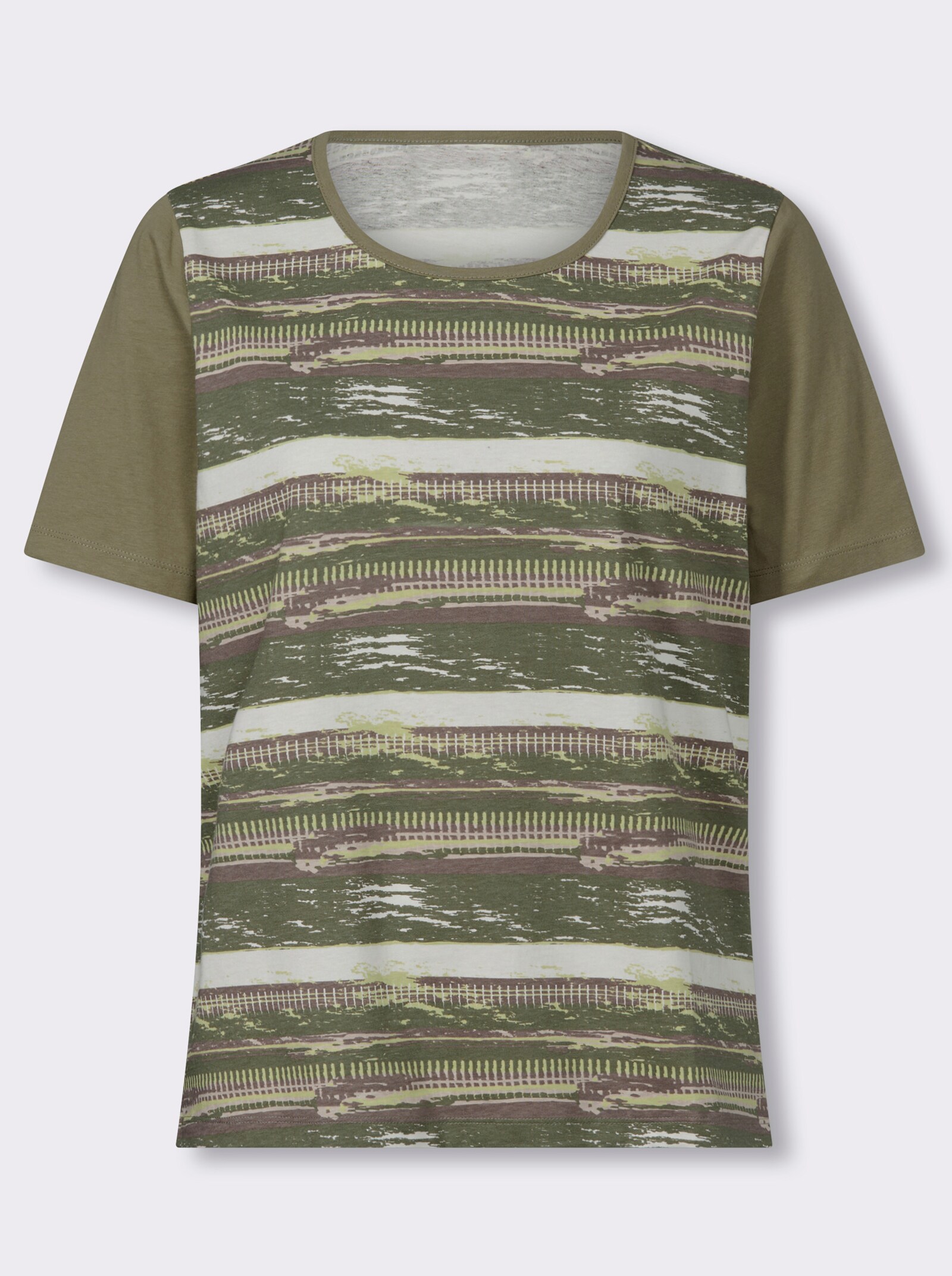 Kurzarmshirt im modischen Streifenmuster - khaki-bedruckt