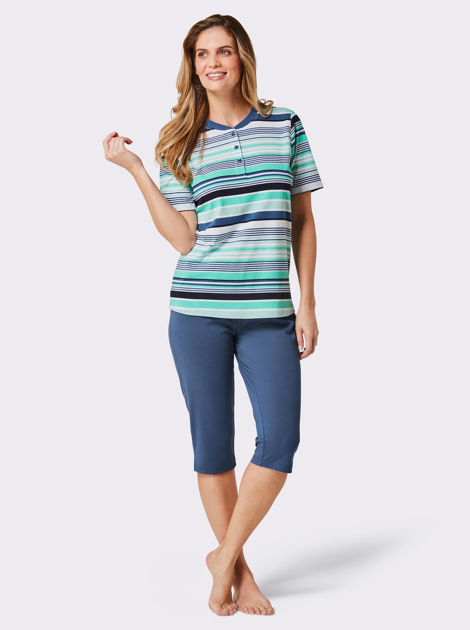 wäschepur Capri kostýmek - džínová modrá-mátová-proužek