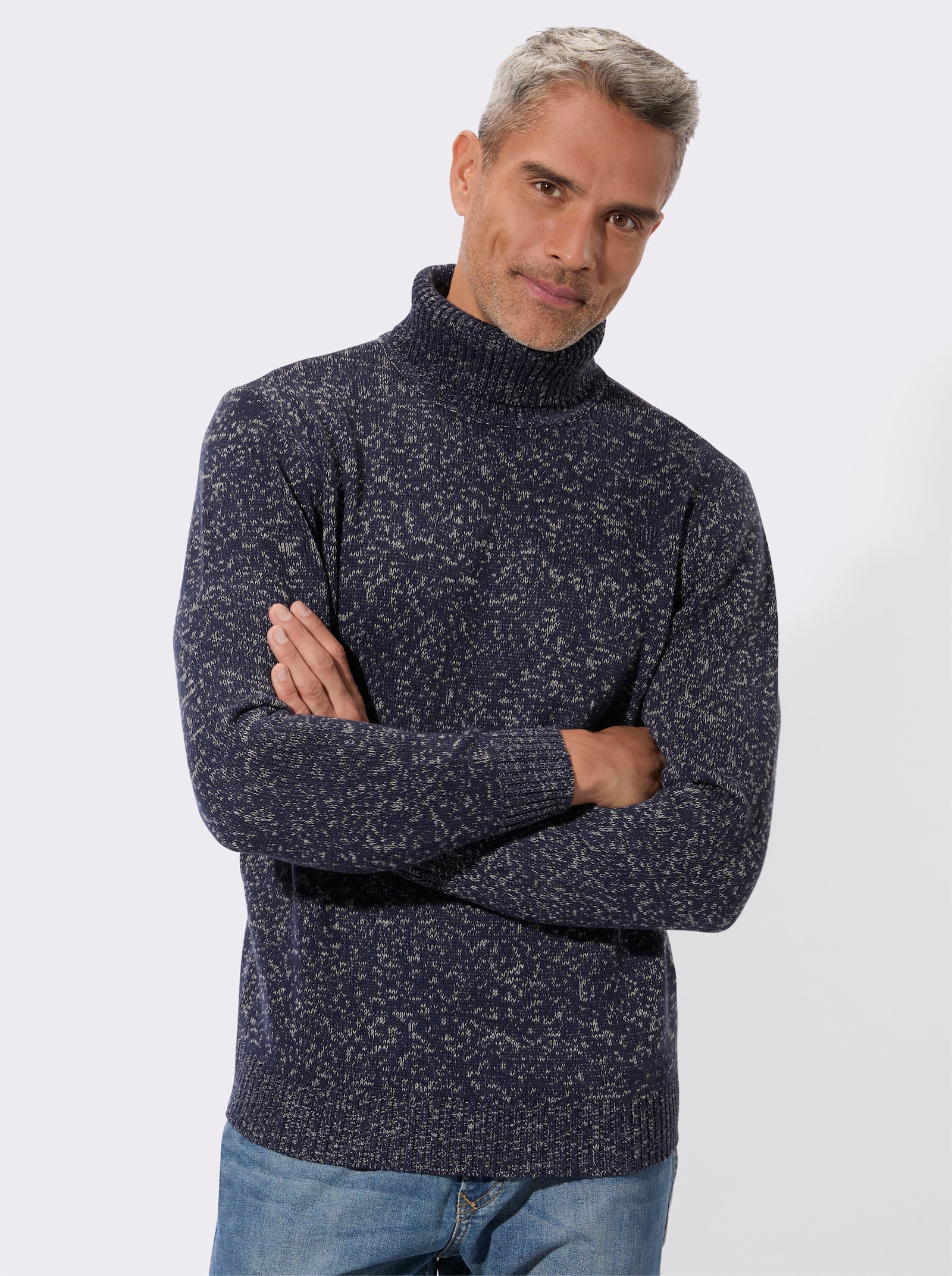 Svetr s rolákovým límcem melanžového vzhledu - námořnická modrá-melír