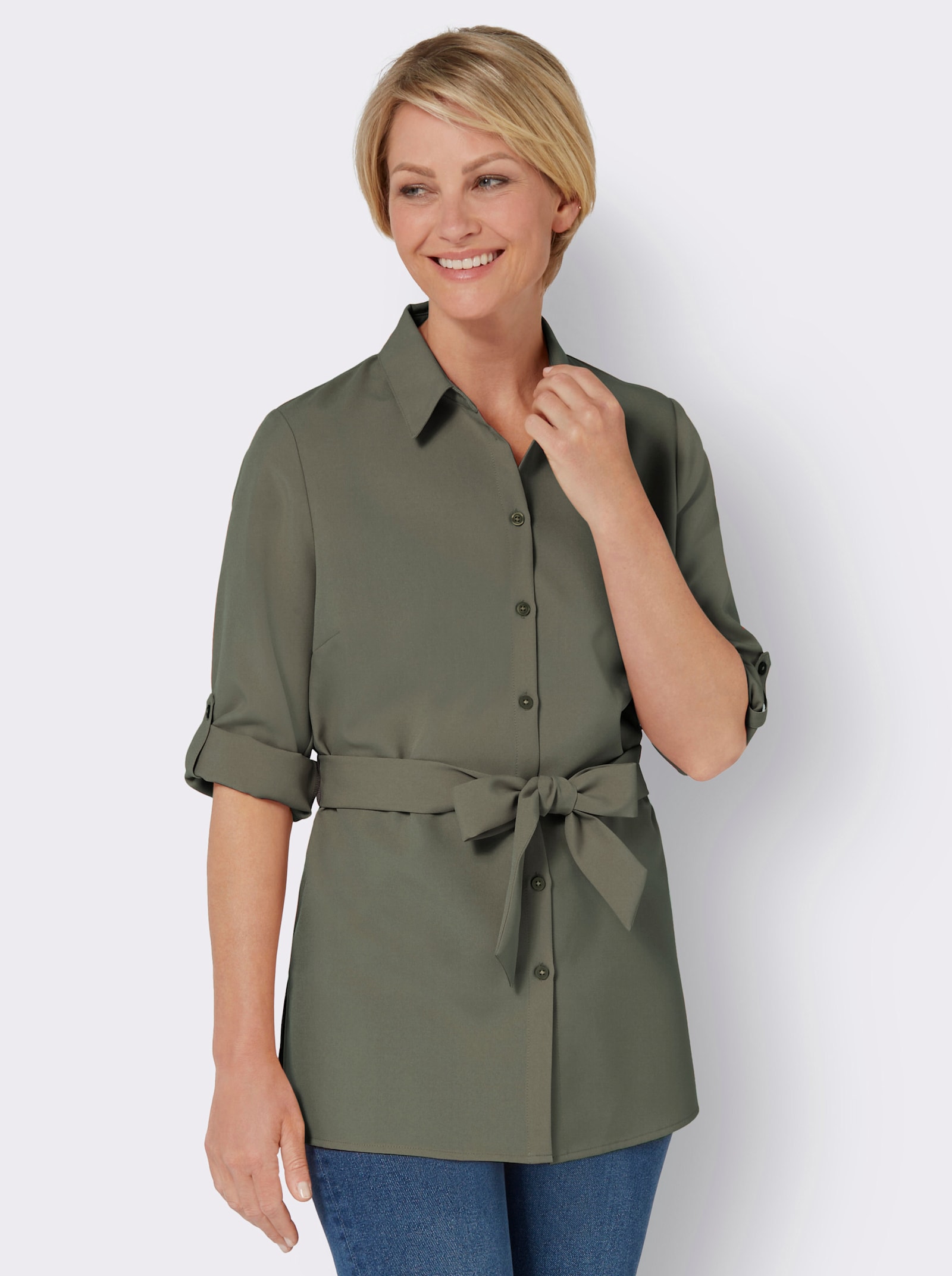 Lång blus med knytskärp - khaki