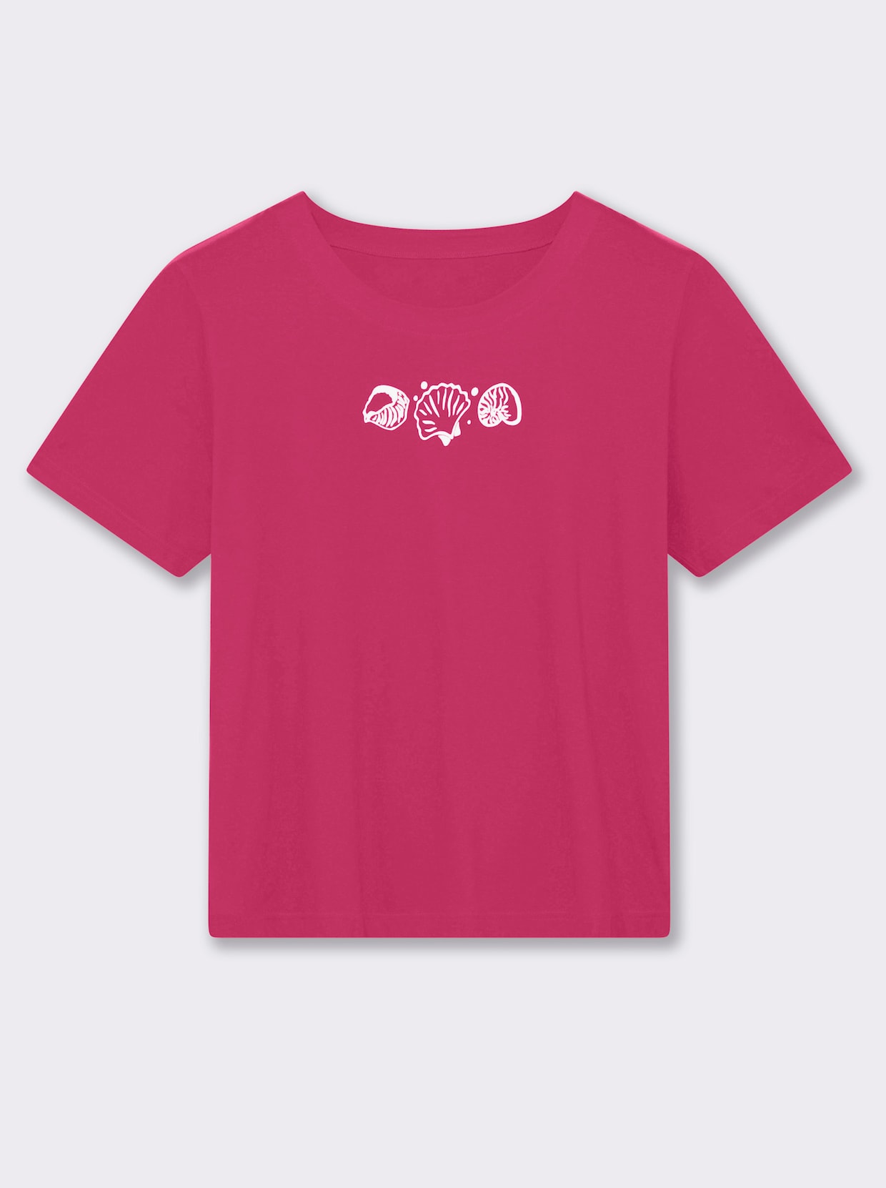 Kurzarmshirt mit Muschel-Druck - himbeere