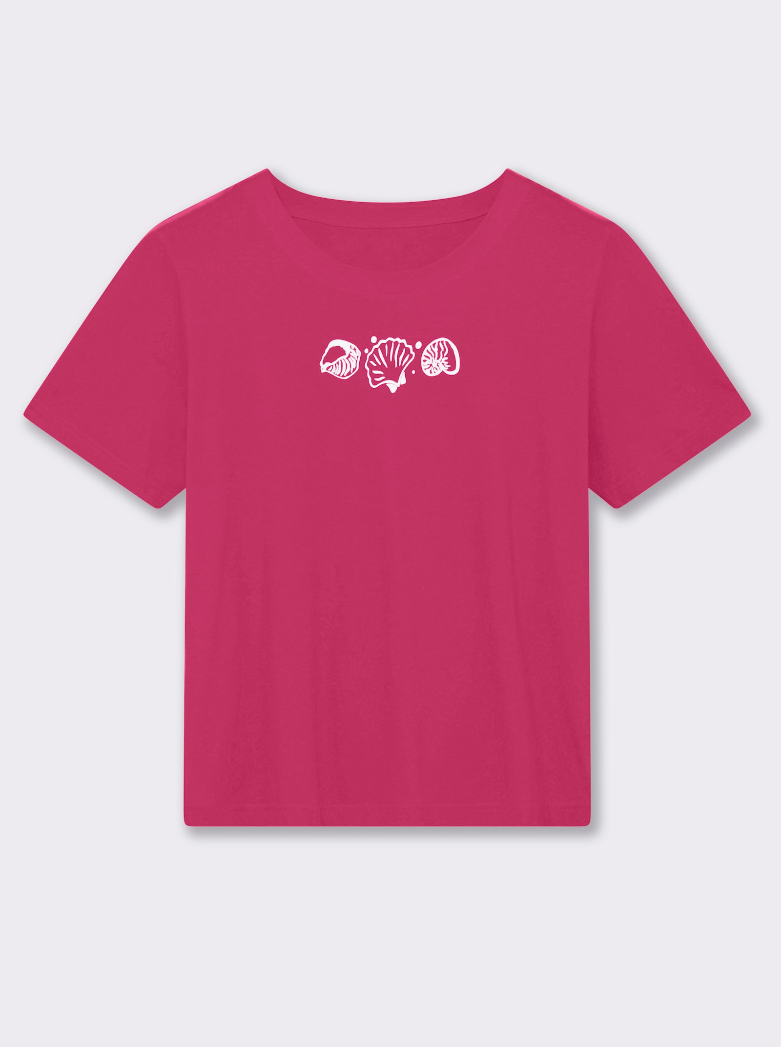 Kurzarmshirt mit Muschel-Druck - himbeere