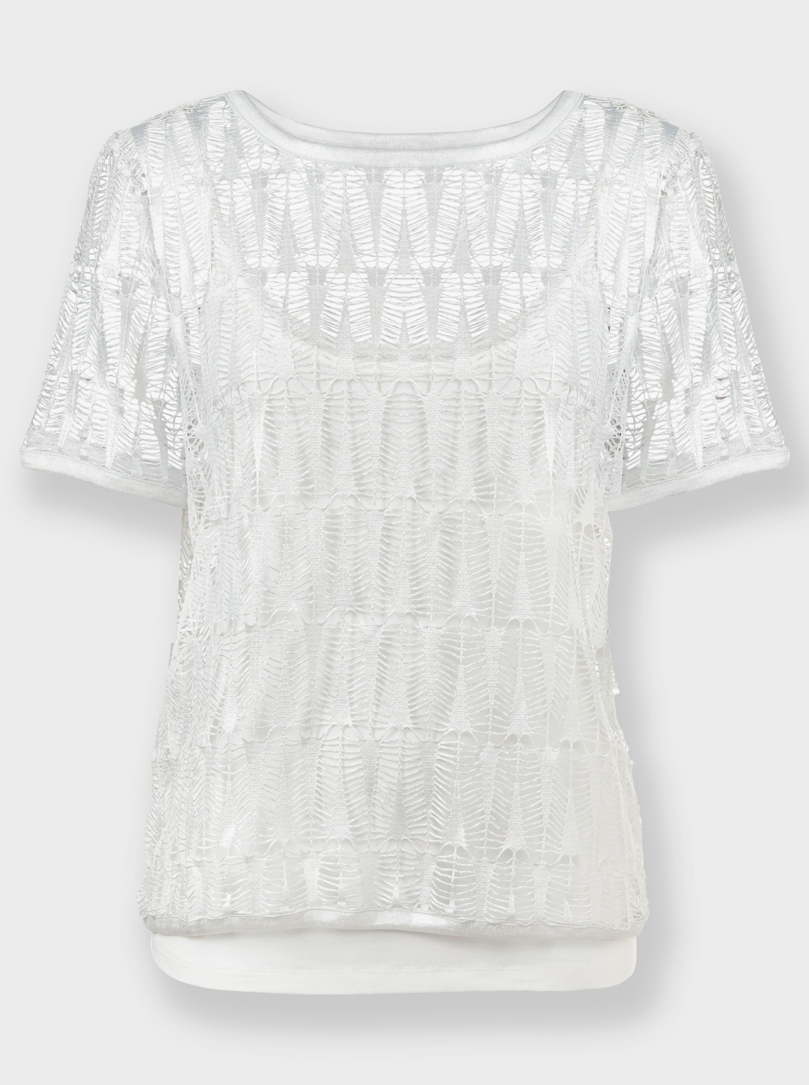 heine 2-in-1-Shirt mit Spitze - ecru-silberfarben-meliert