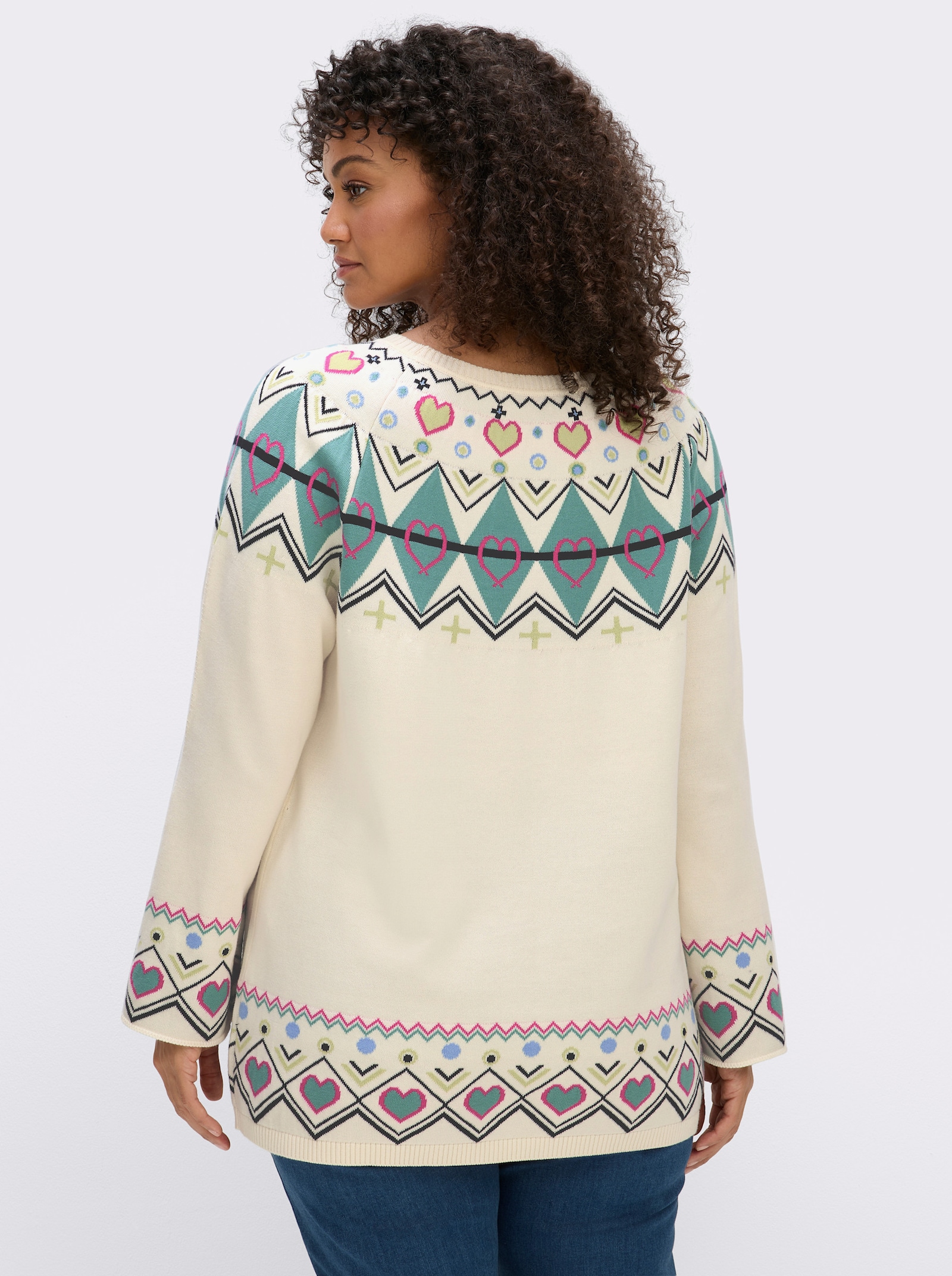 sheego Norwegerpullover mit Trompetenärmeln - champagner-salbei-gemustert