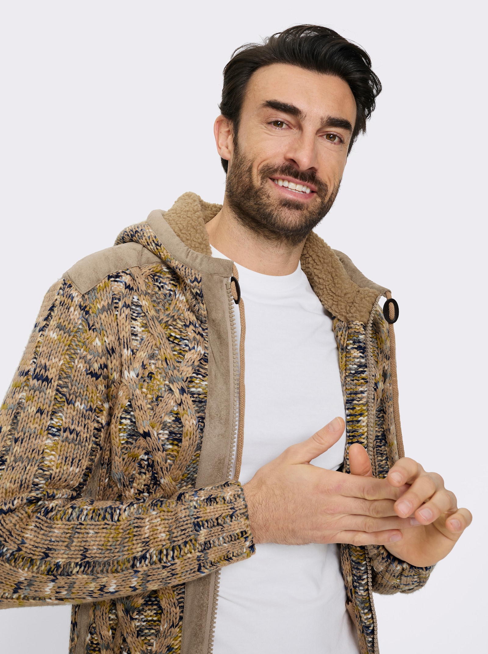 Marco Donati Strickjacke mit Strukturmuster - camel-meliert