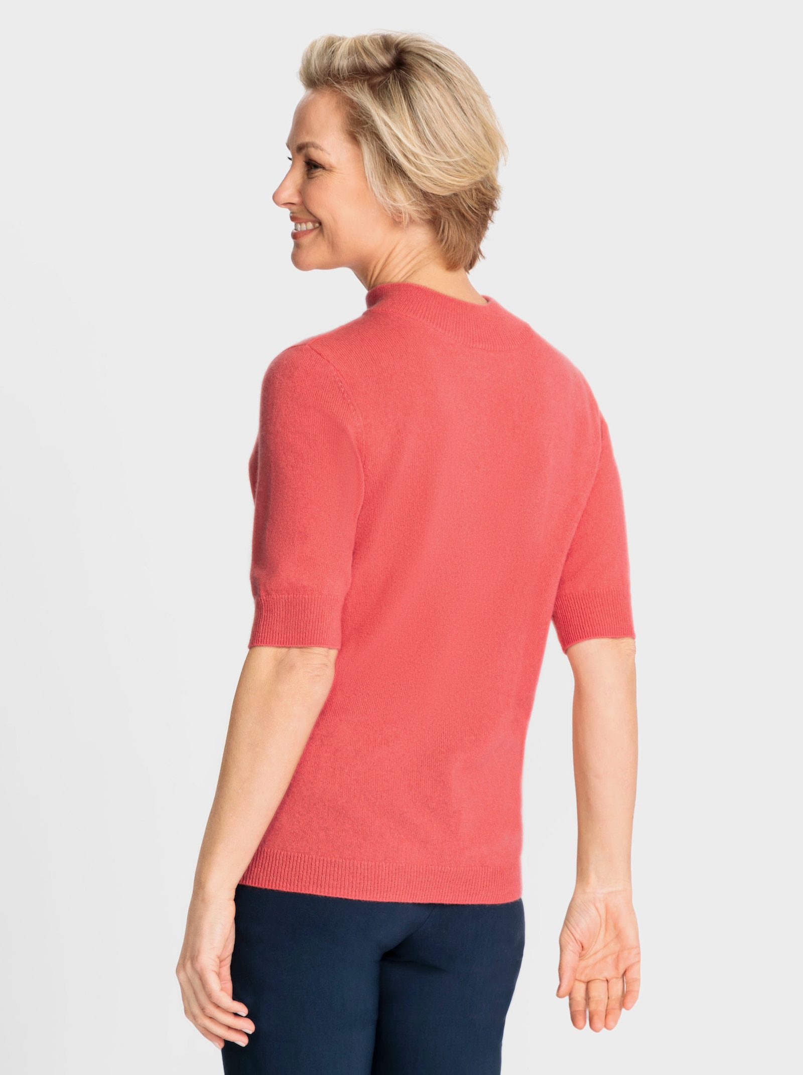 Stehkragenpullover aus reinem Kaschmir - koralle-meliert