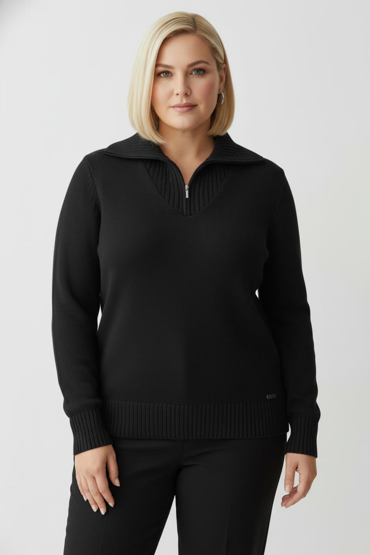 Troyer mit breiten Rippabschlüssen - schwarz