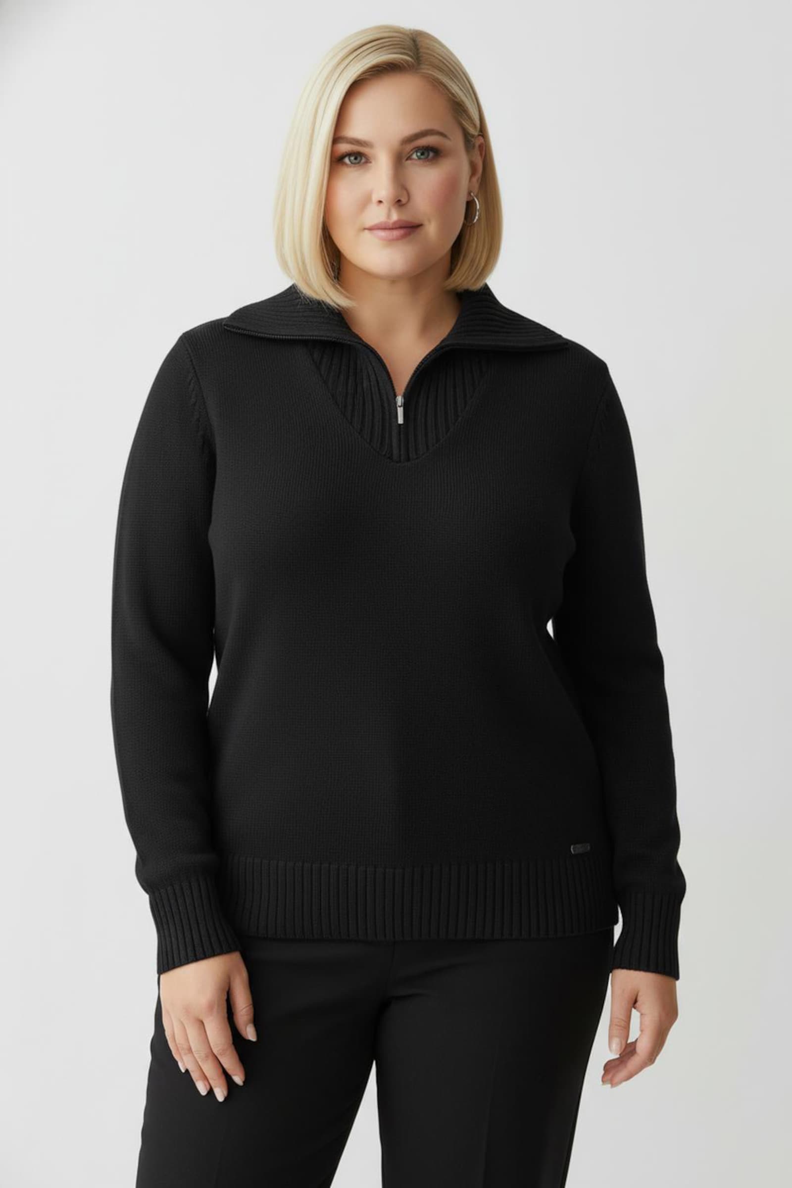 Troyer mit breiten Rippabschlüssen - schwarz