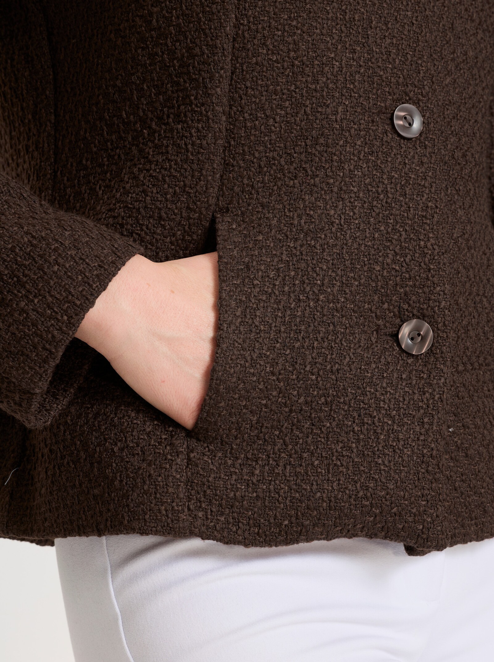 Bouclé-Blazer mit Rundhals-Ausschnitt - schoko