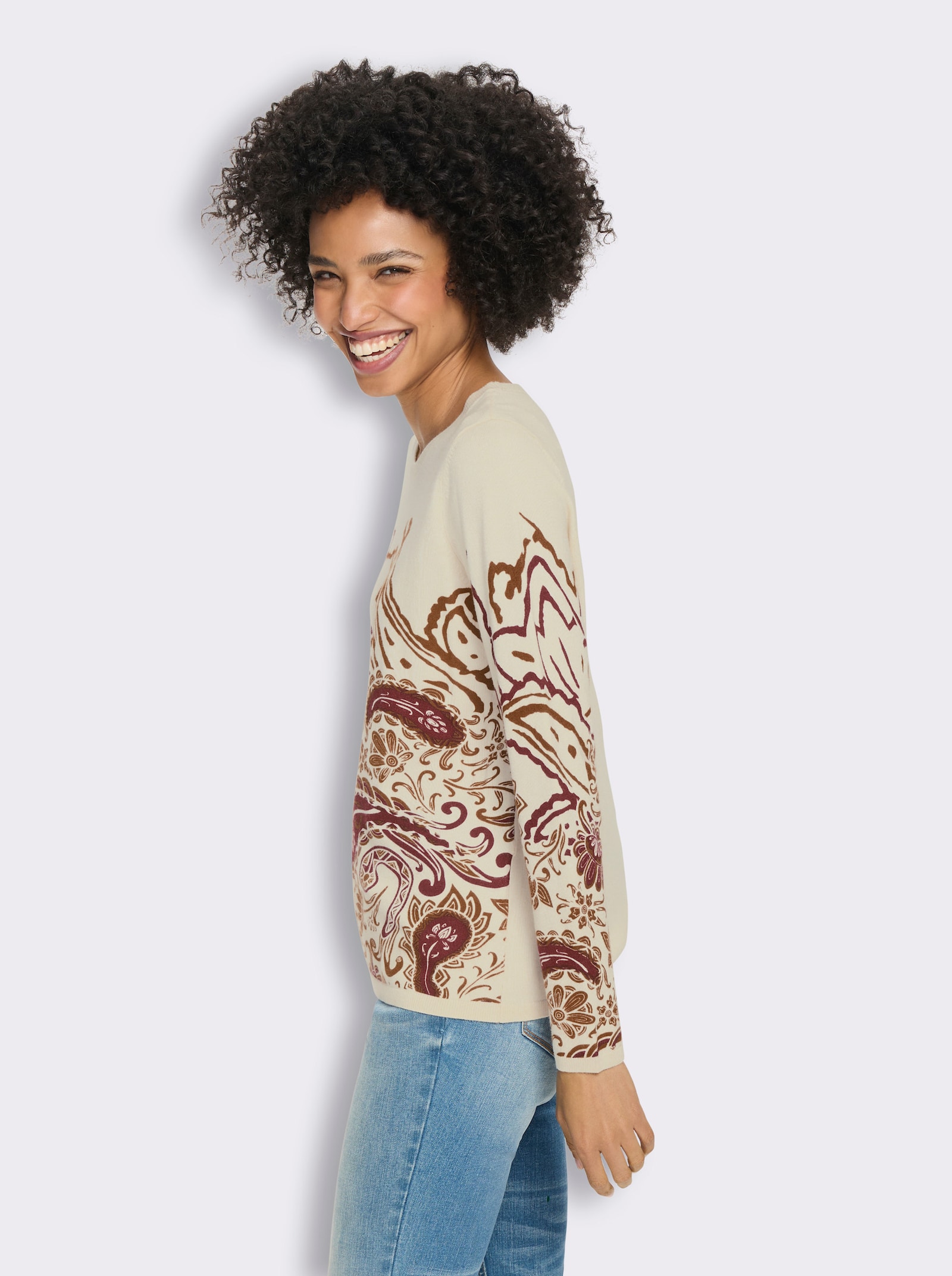heine Pullover mit Paisley-Print - dunkelrot-champagner-bedruckt