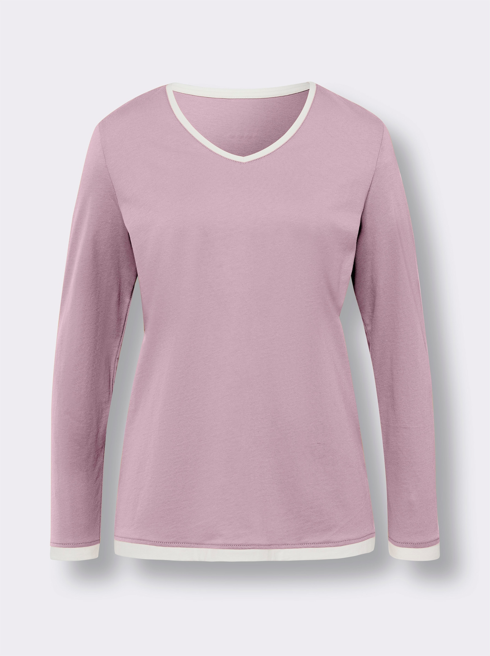  Langarmshirt mit Kontrast-Blenden - rosé-ecru