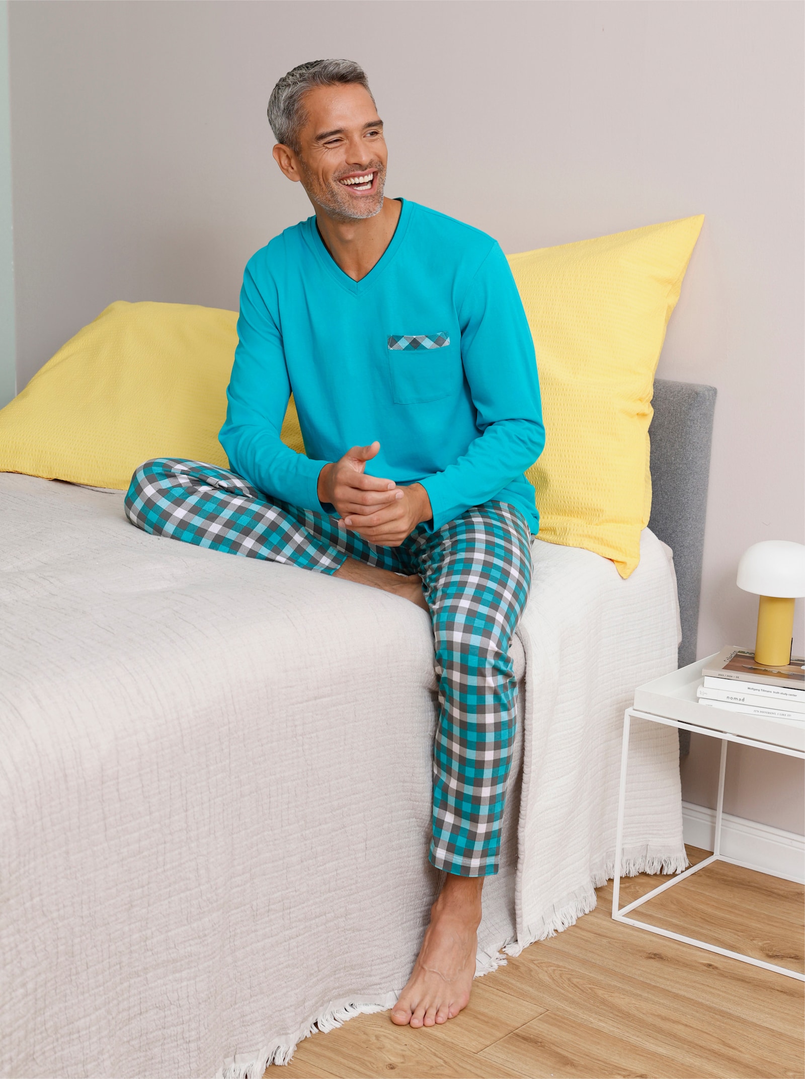 wäschepur men Pyjama - turquoise/antraciet geruit