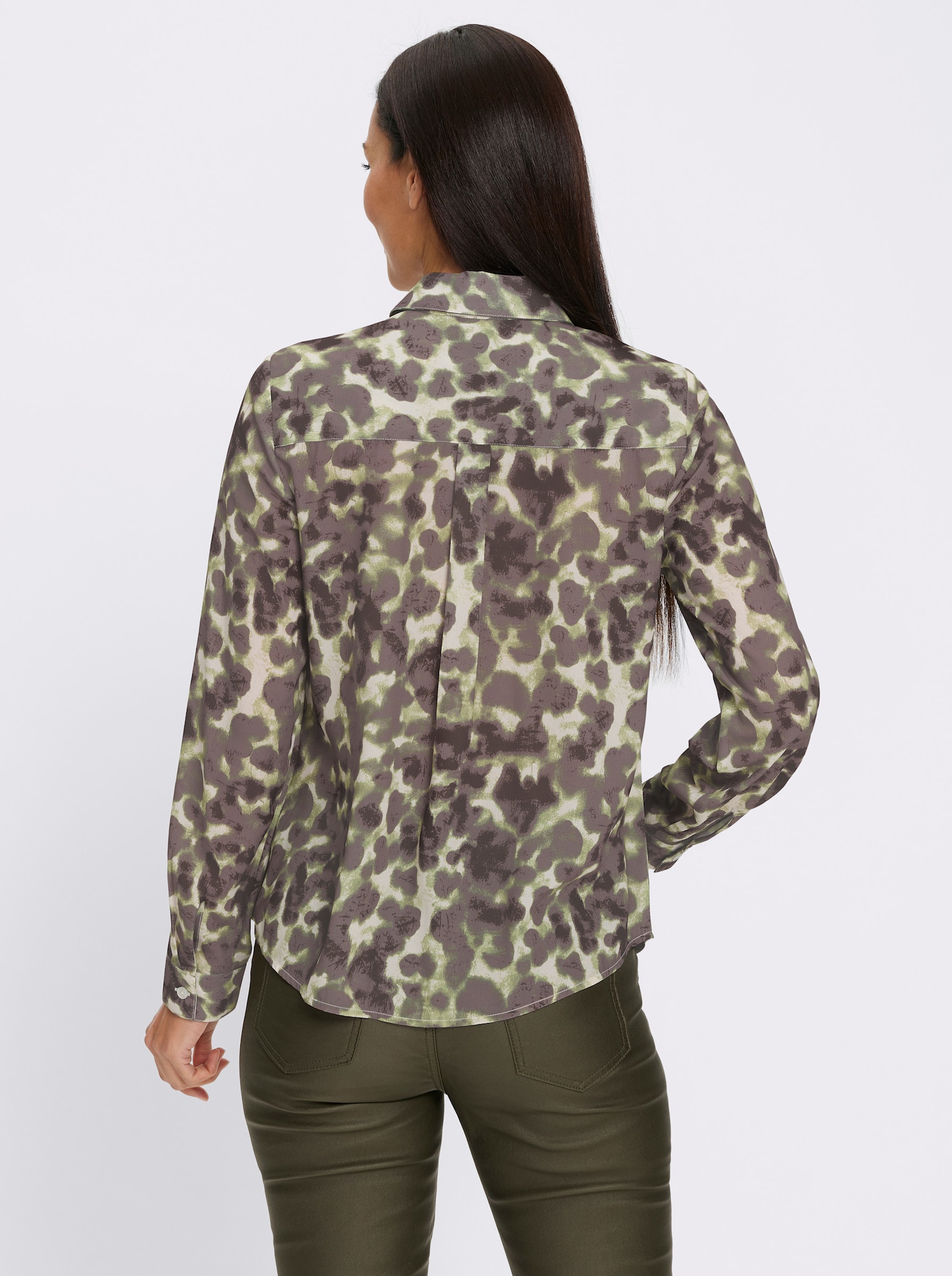heine Blouse met print en overhemdkraag - kaki/donkertaupe bedrukt