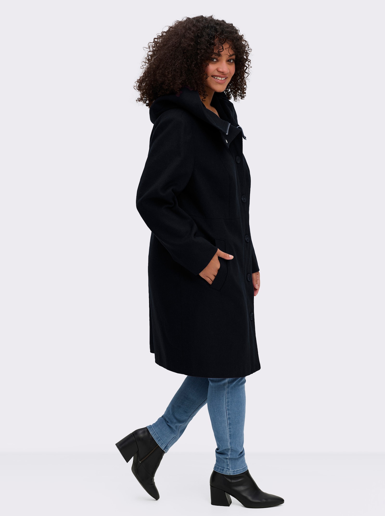 sheego Kurzmantel in A-Linie, mit Kapuze - tiefblau