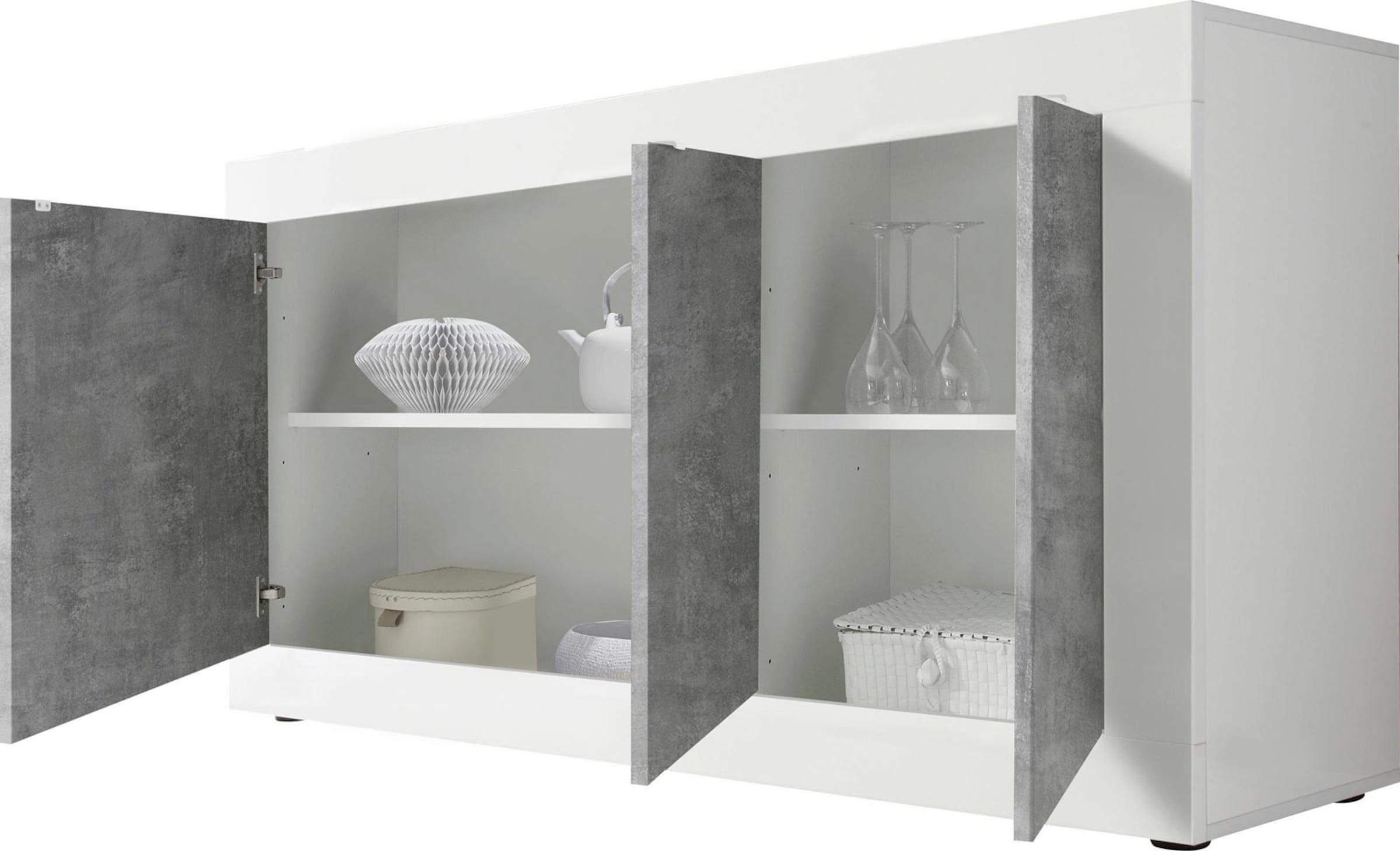 Möbel Side- & Highboards LC Sideboard in weiß hochglanz lack/beton-optik 