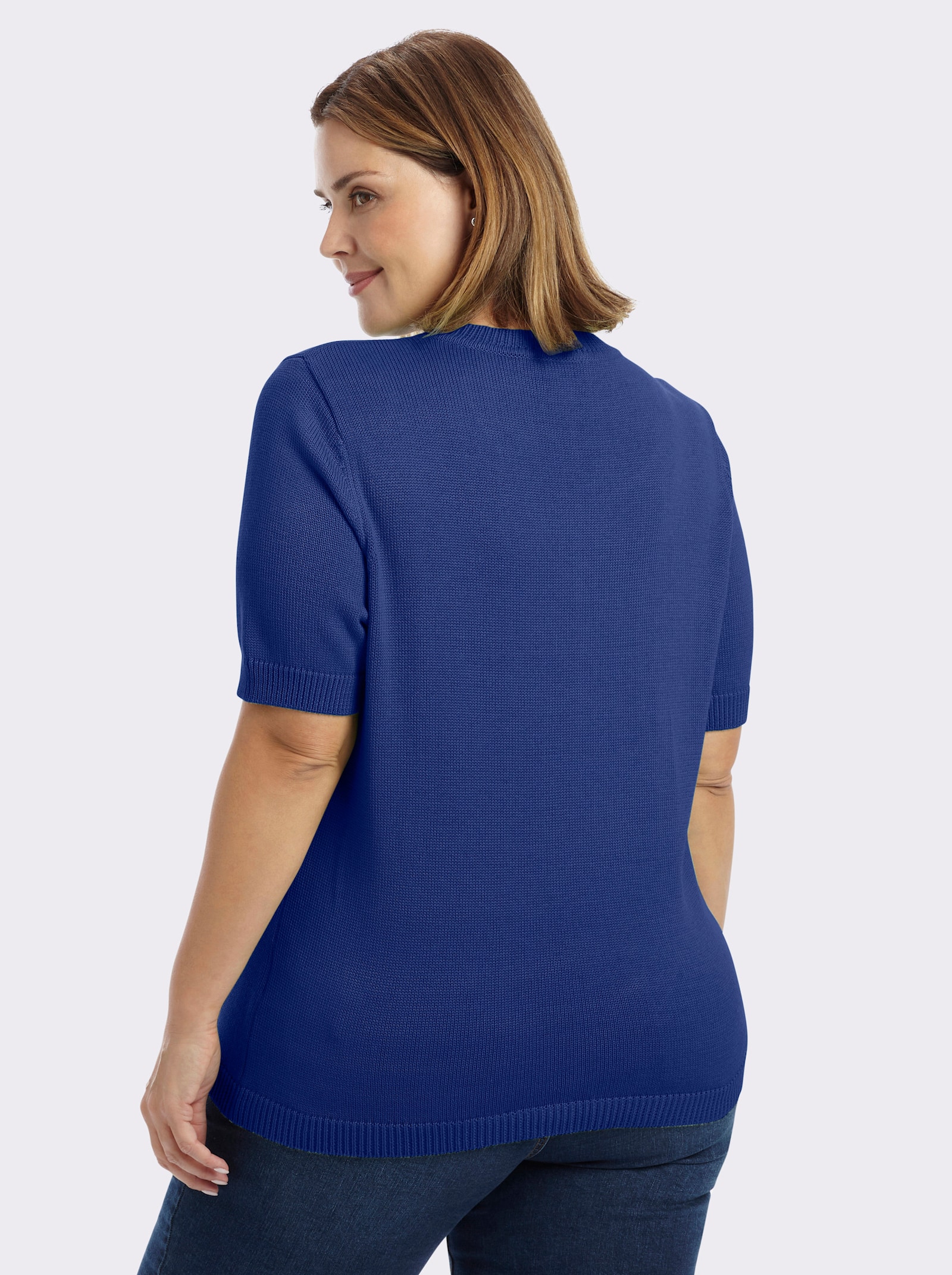 Kurzarmpullover mit Rippabschlüssen - royalblau