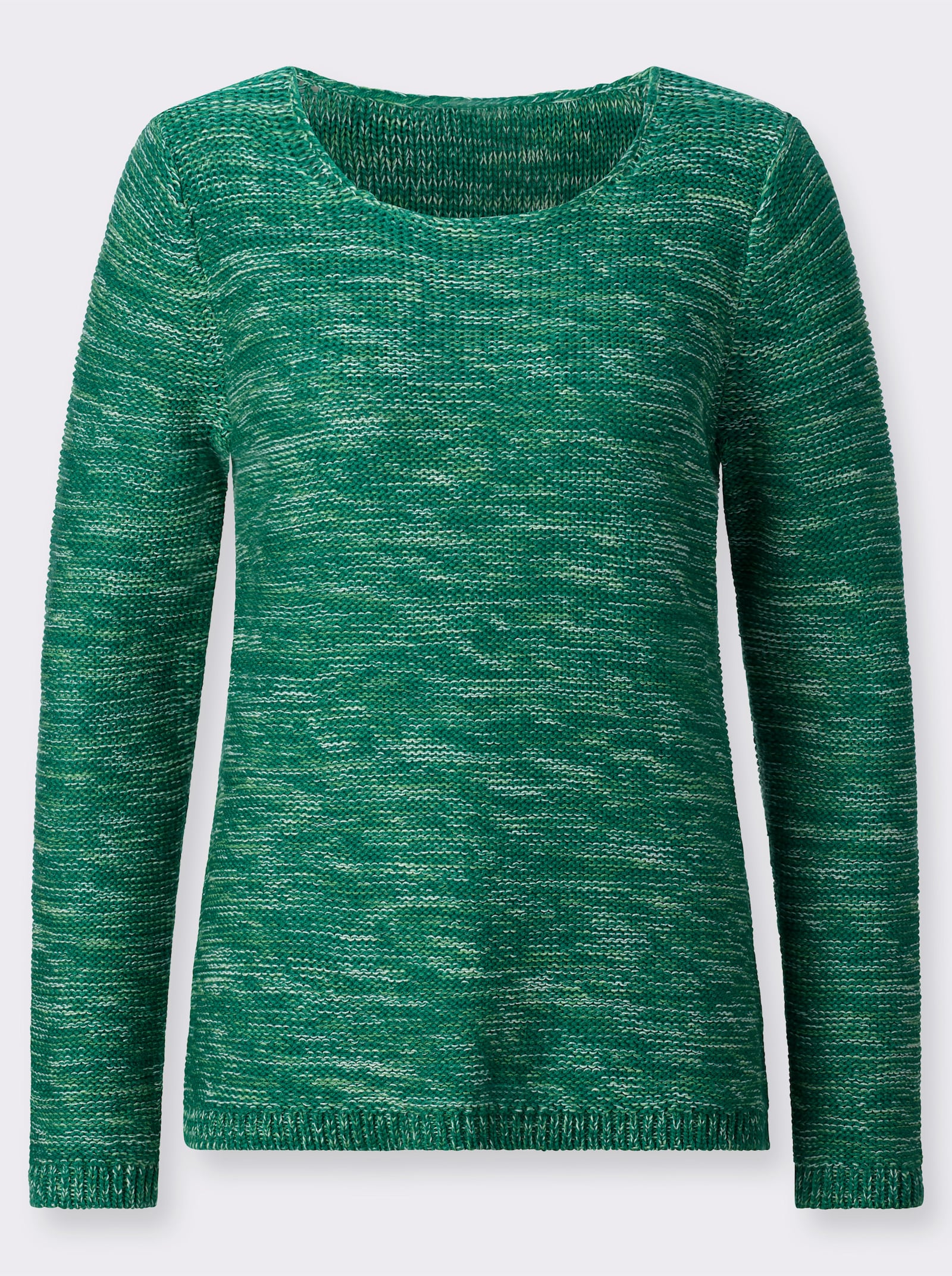 Rundhalspullover aus Melange-Strick - grün-meliert