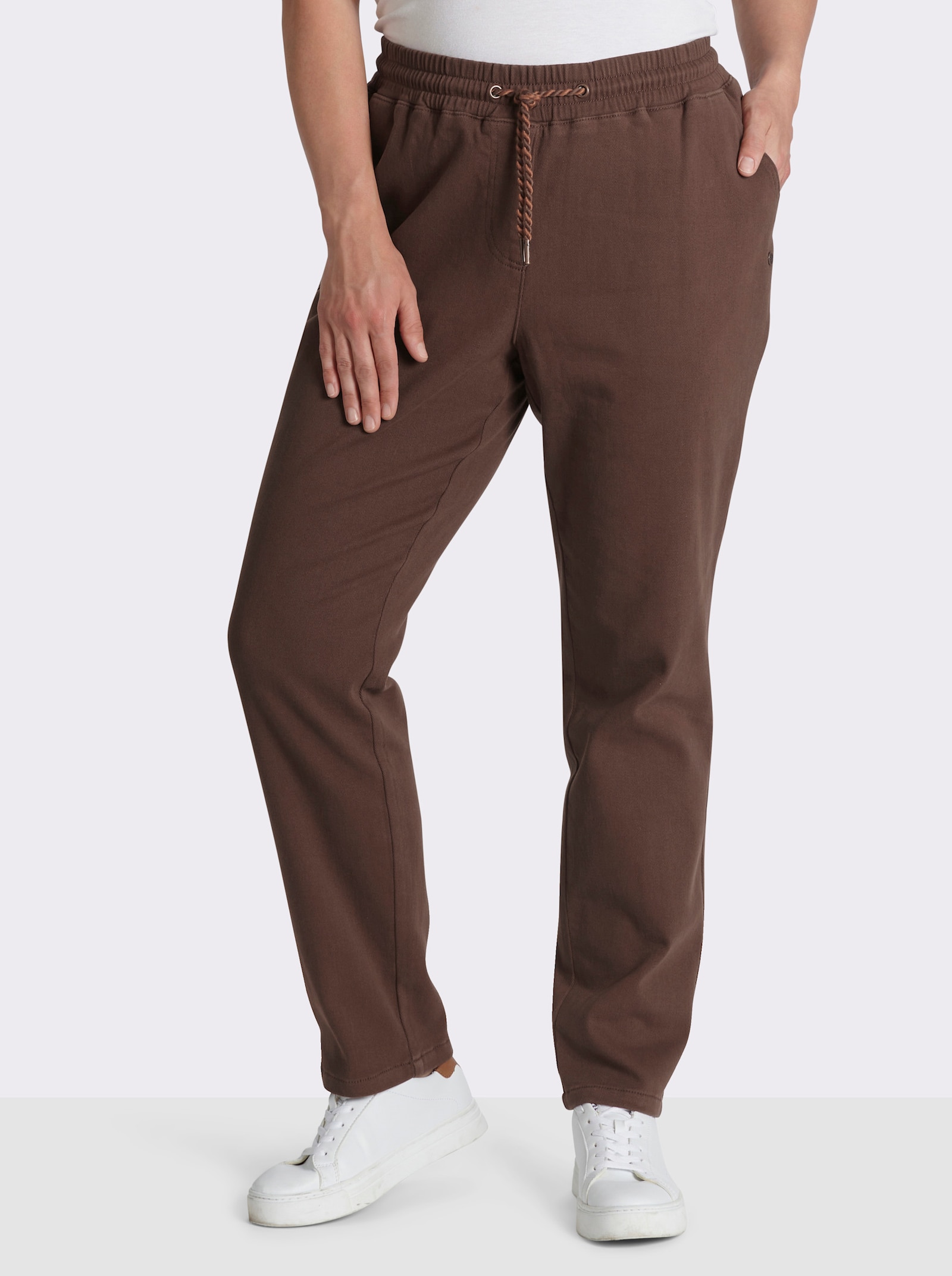 sheego Schlupfhose aus weichem Twill, innen angeraut - schoko
