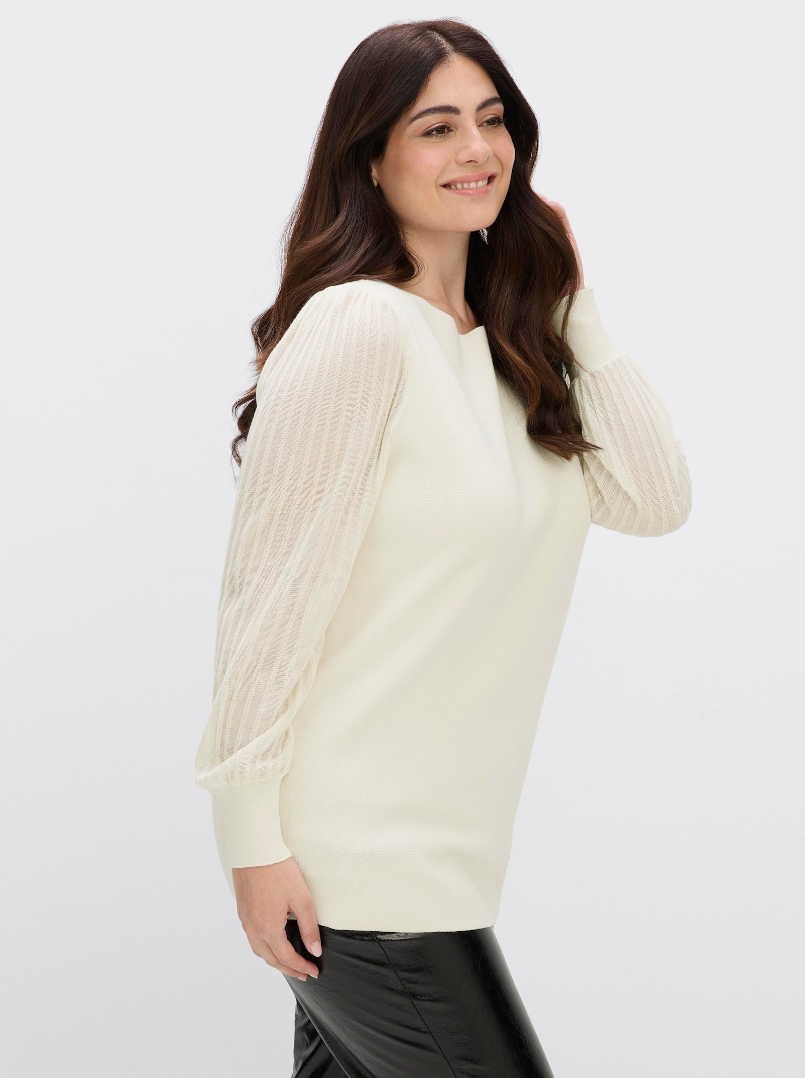 sheego Langarm-Pullover mit Ballonärmeln - champagner