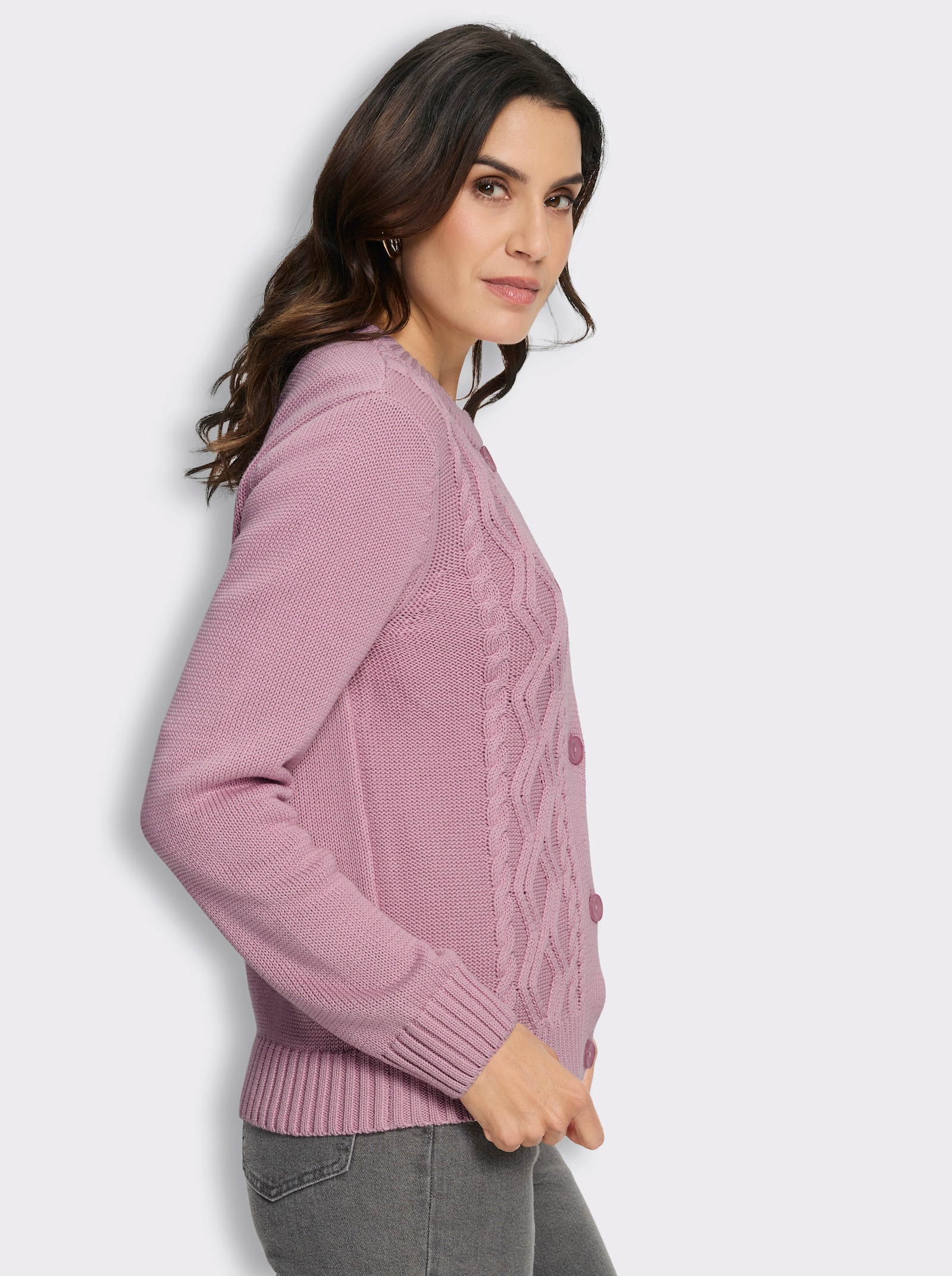 Strickjacke im Strickmuster-Mix - rosé
