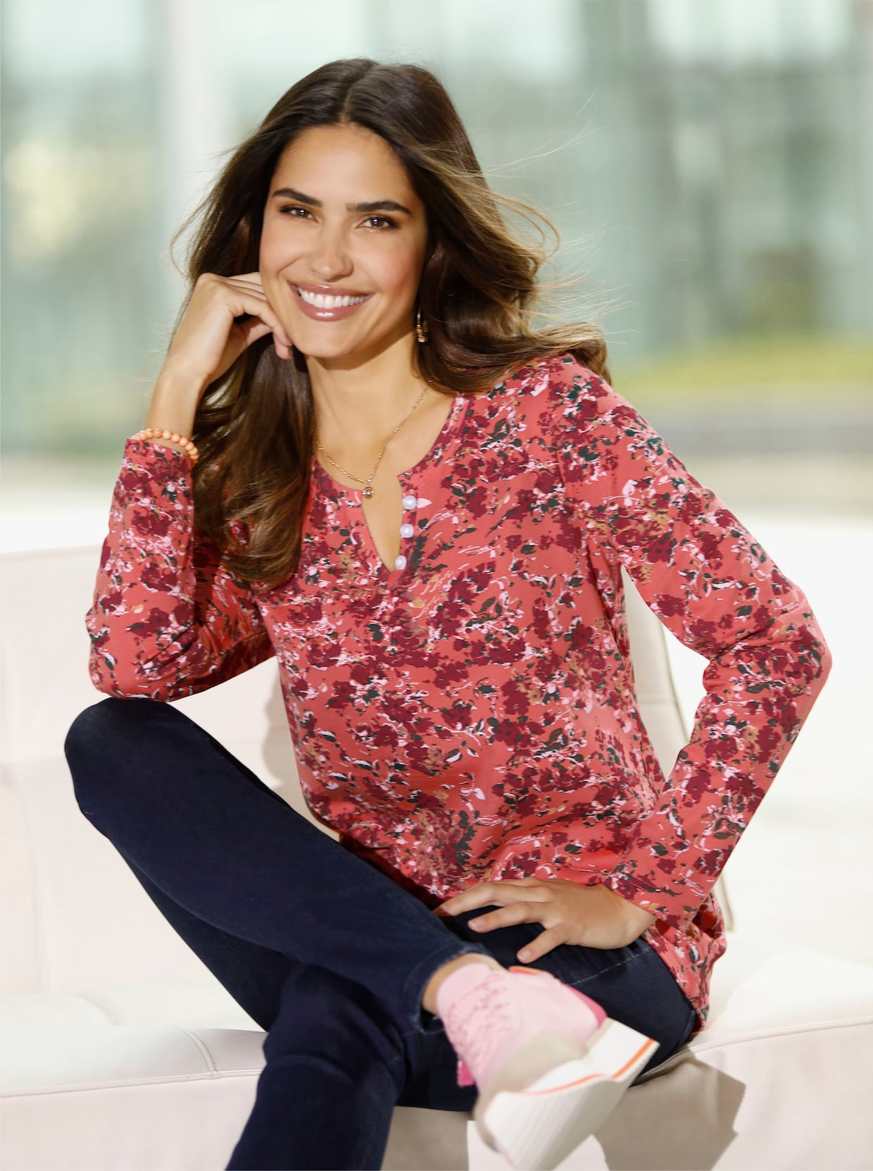 Langarmshirt - grapefruit-anthrazit-bedruckt