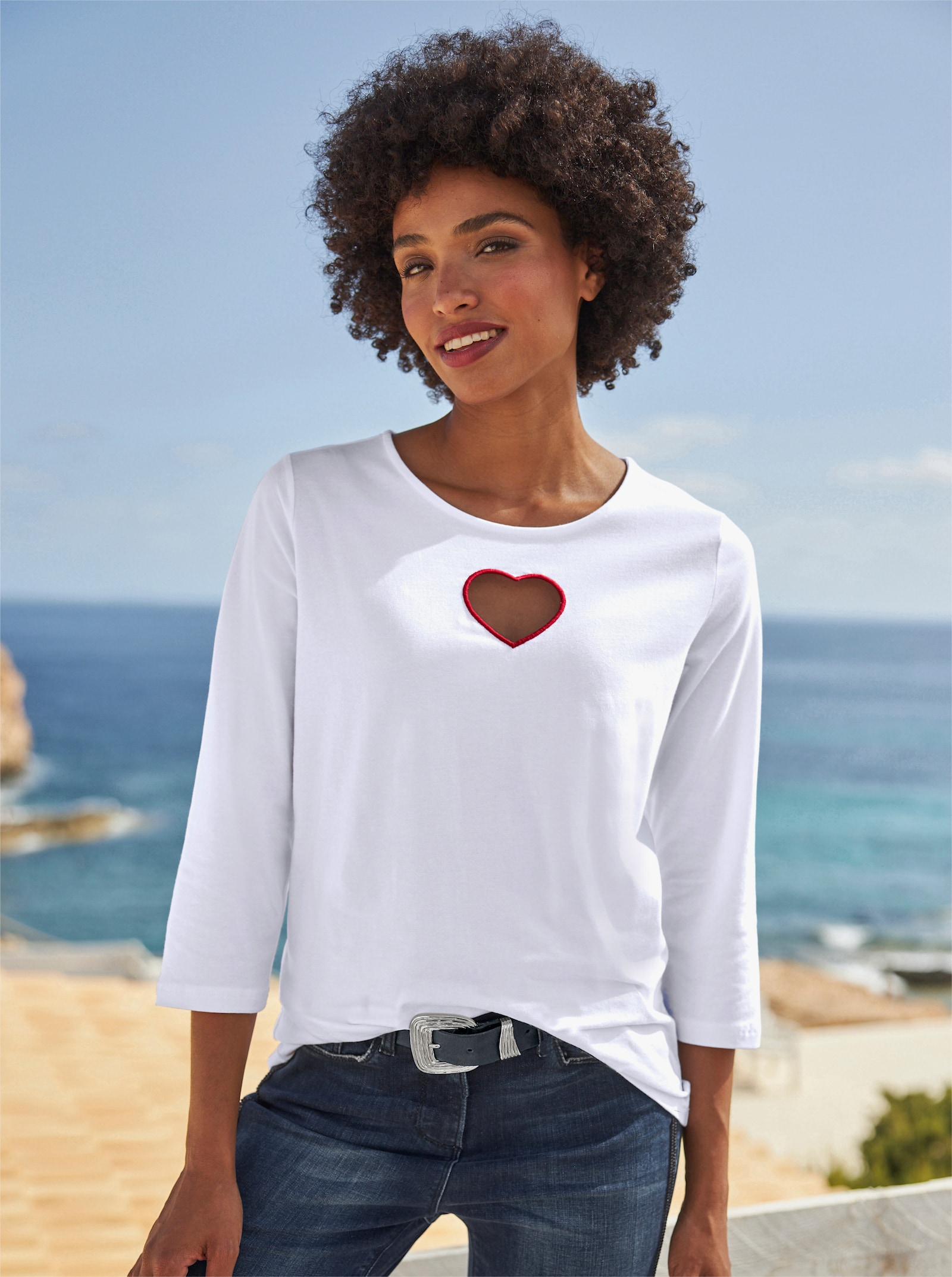 heine 3/4-Arm-Shirt mit Herz-Details - weiss