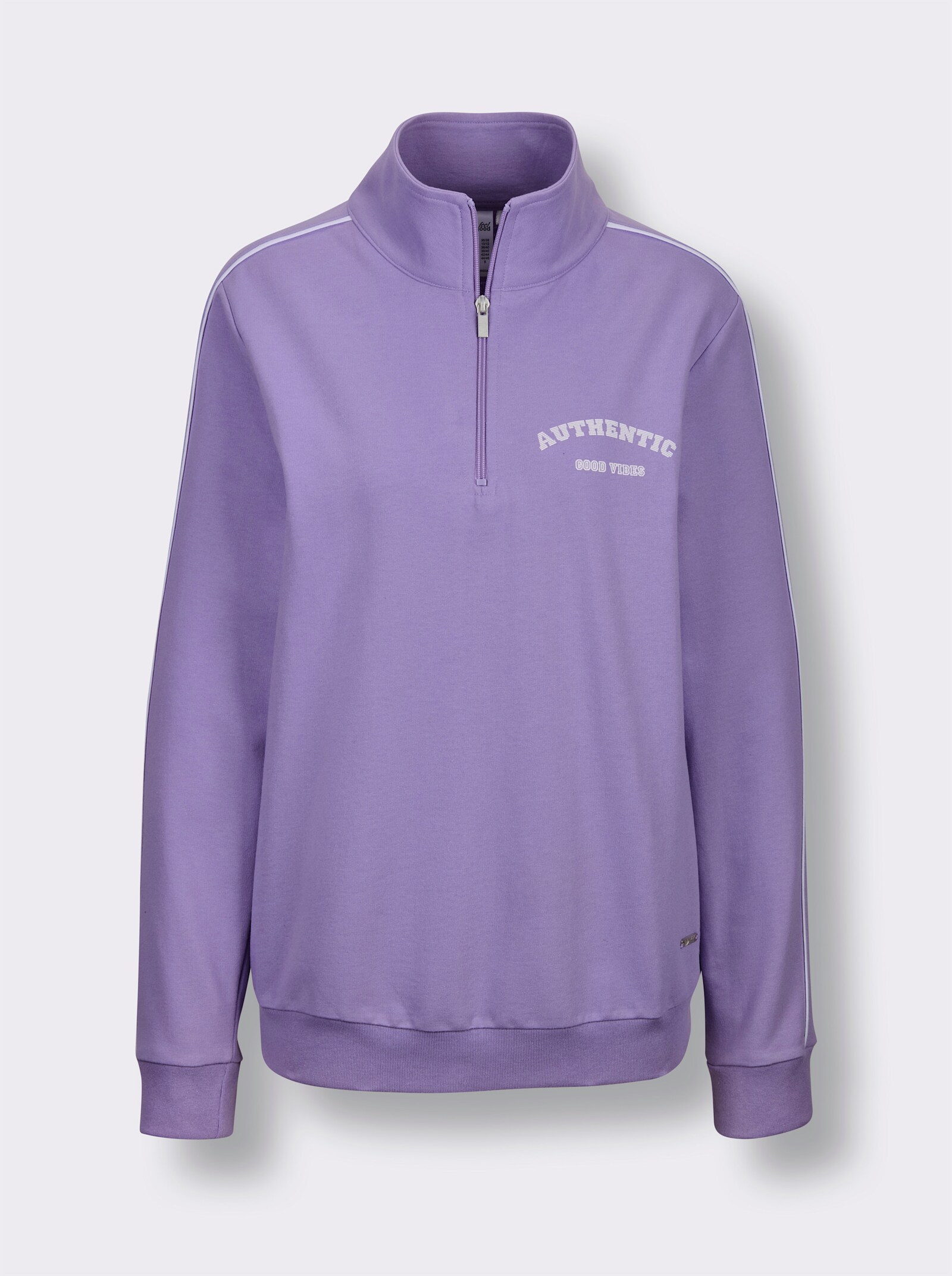 feel good Langarmshirt mit Zipper - lavendel-weiß