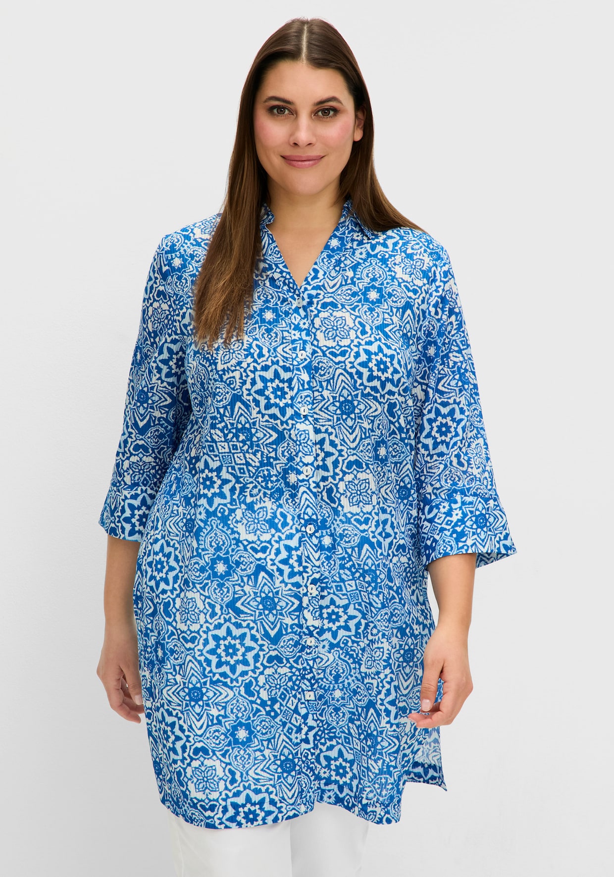 sheego Hemdbluse - kobalt-gemustert